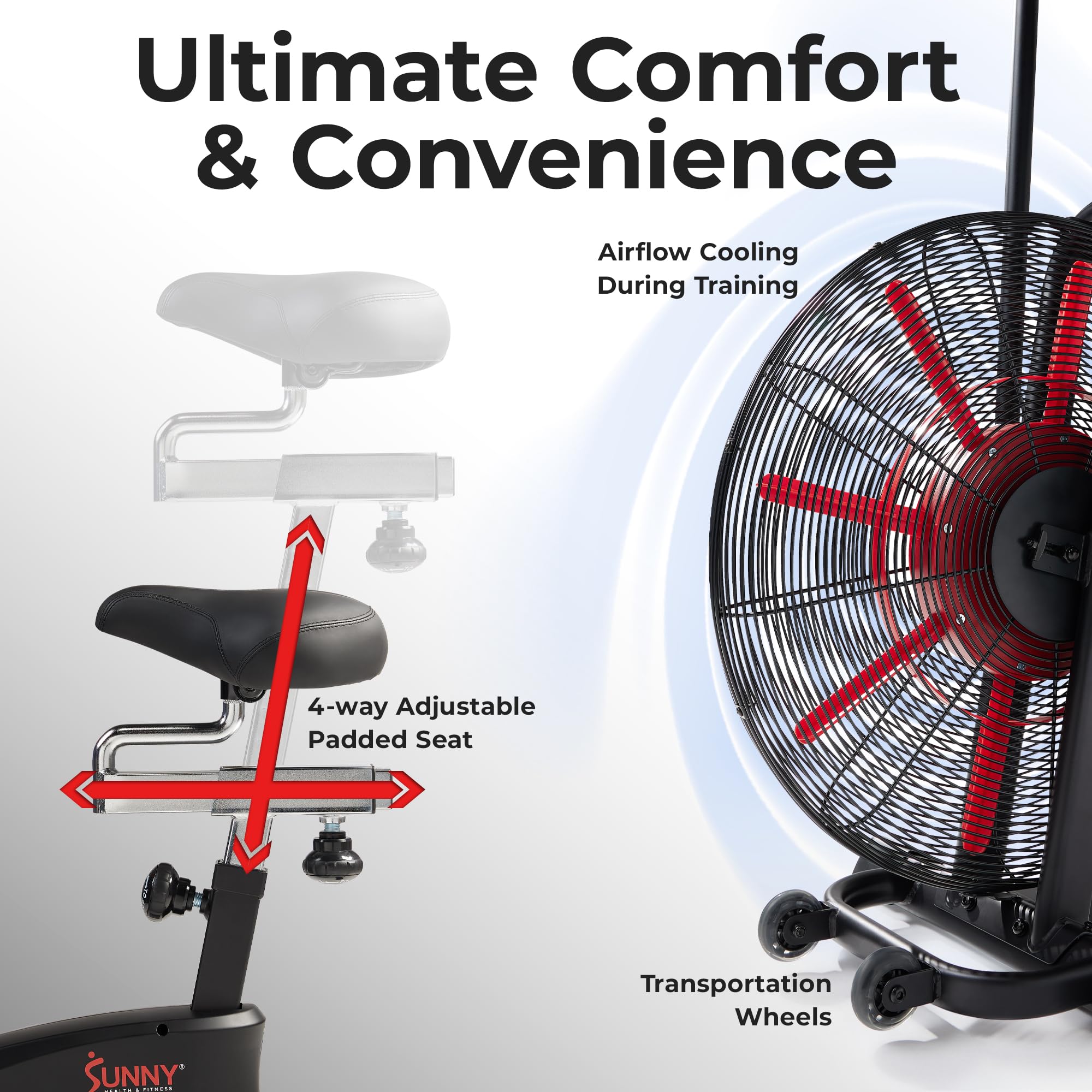 Sunny Health & Fitness Smart Fan Bike for Home Gym, Full Body HIIT & Interval Cardio Training with Air Resistance, Customizable Performance Monitor & Free SunnyFit App Connectivity – SF-B223018