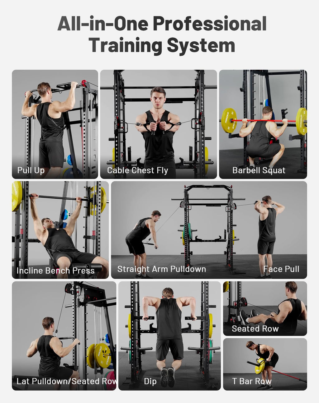 Mikolo M4 2.0 Smith Machine, All-in-One Home Gym Power Cage with LAT Pulldown & Cable Crossover, Squat Rack for Full Body Workouts
