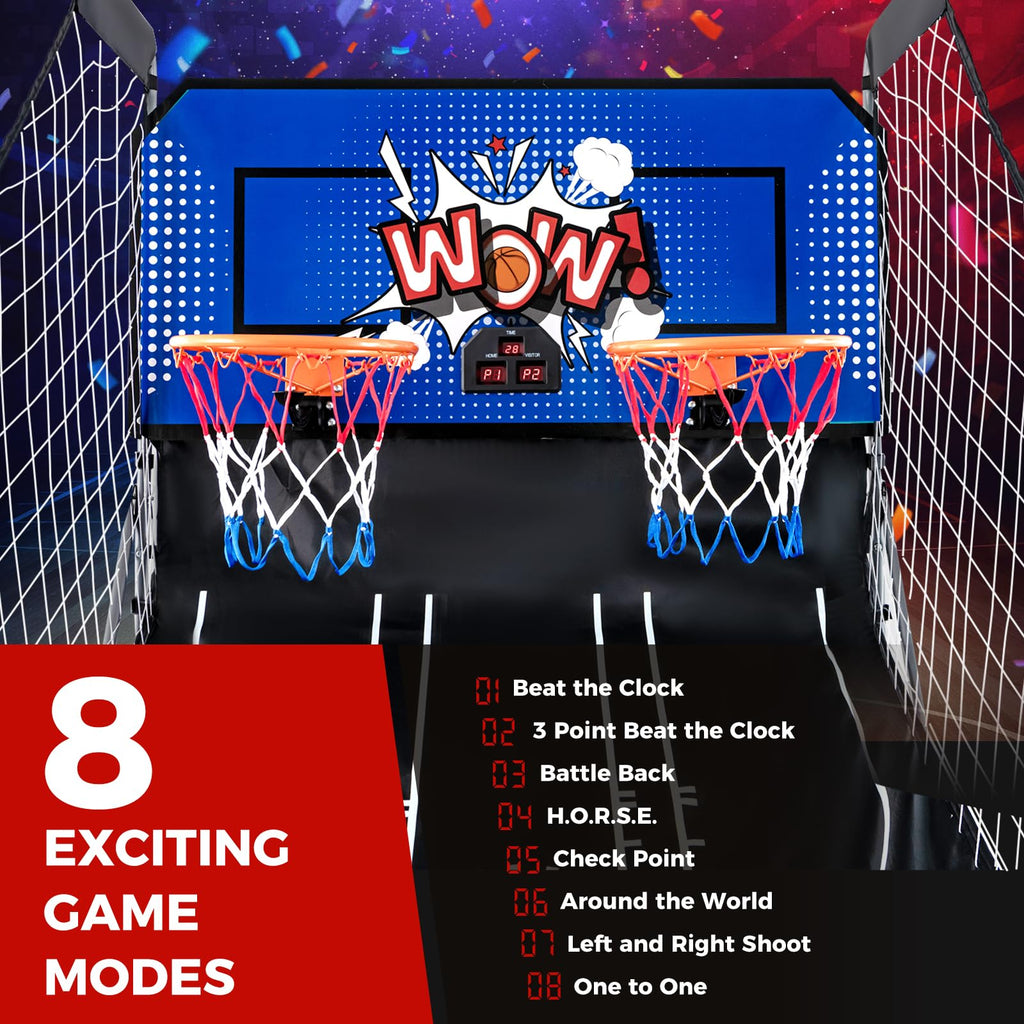KOTEK Basketball Arcade Game Indoor, Foldable Dual Shot Electronic Basketball Games for 2 Players w/8 Game Options & LED Scoring System, Basketball Hoop Arcade for Family Home Play (Green)