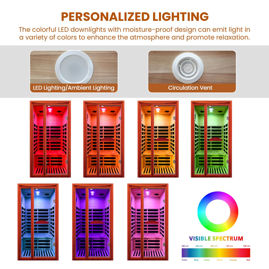 2 Person Infrared Sauna Far Infrared Sauna Room for Home Indoor 2000W Low-EMF Wood Dry Sauna with Full Starry Sky Lights Ceiling in 7 Color Speaker Fast Heating Easy Assembly- 47.3*41.3*74.8 IN