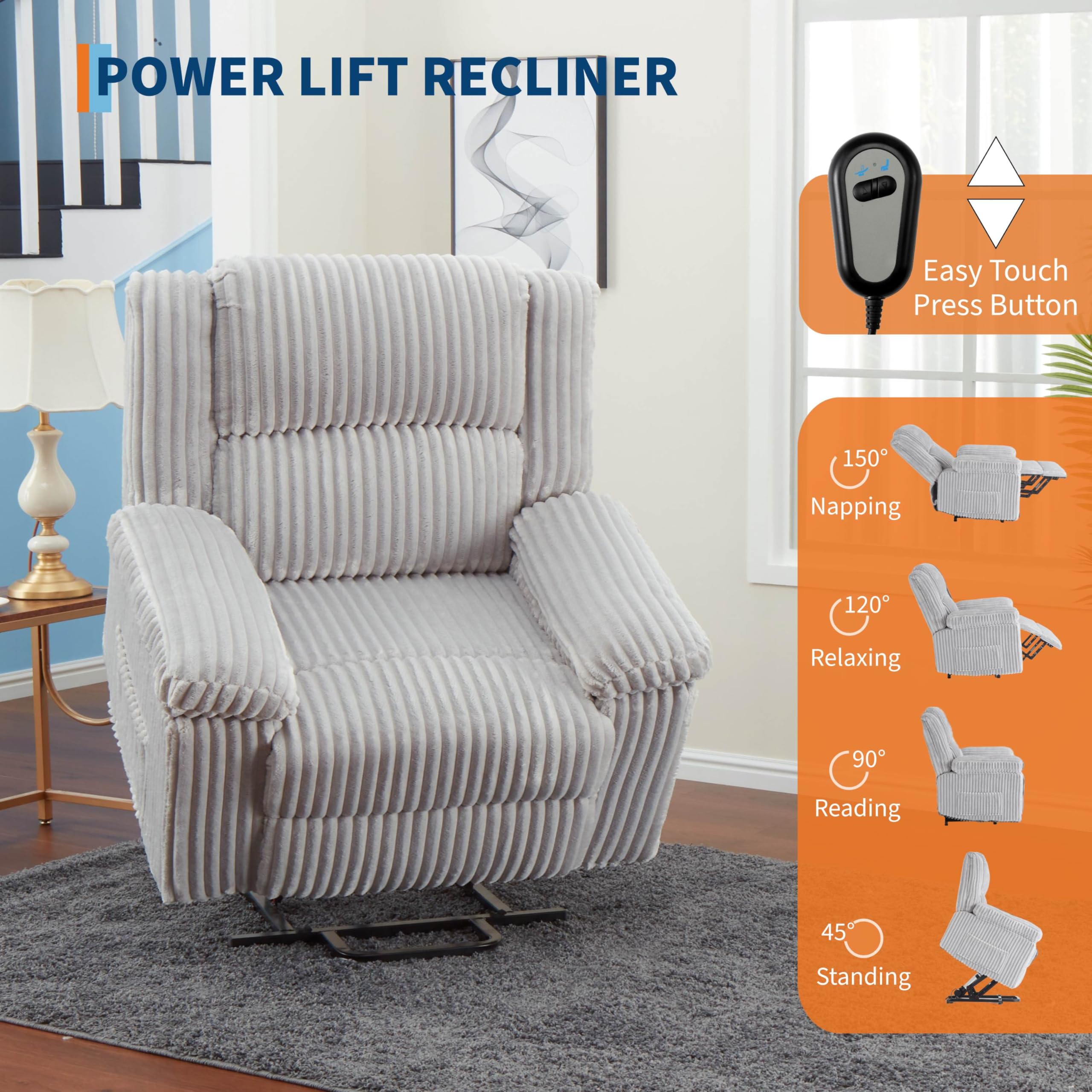 GarveeHome Power Lift Recliner Chair - Heat and Massage, PU Leather Electric Lift Recliner for Elderly & Mobility Impaired，Reclining Sofa with Side Pocket for Living Room