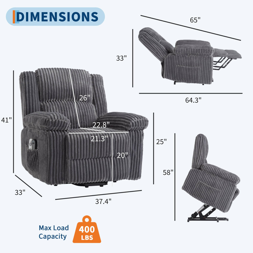 GarveeHome Power Lift Recliner Chair - Heat and Massage, PU Leather Electric Lift Recliner for Elderly & Mobility Impaired，Reclining Sofa with Side Pocket for Living Room