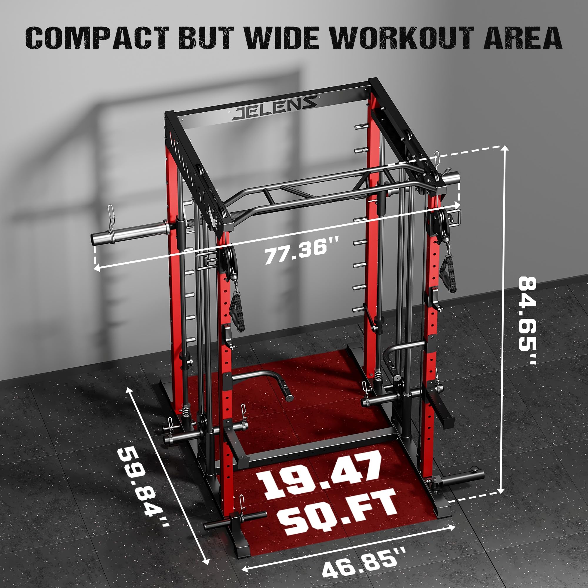 JELENS M21 Smith Machine, Multi-Function Power Cage with Dual Pulley Cable Crossover System, 2000LBS All-in-One Squat Rack with Smith Bar and Attachments for Home Gym