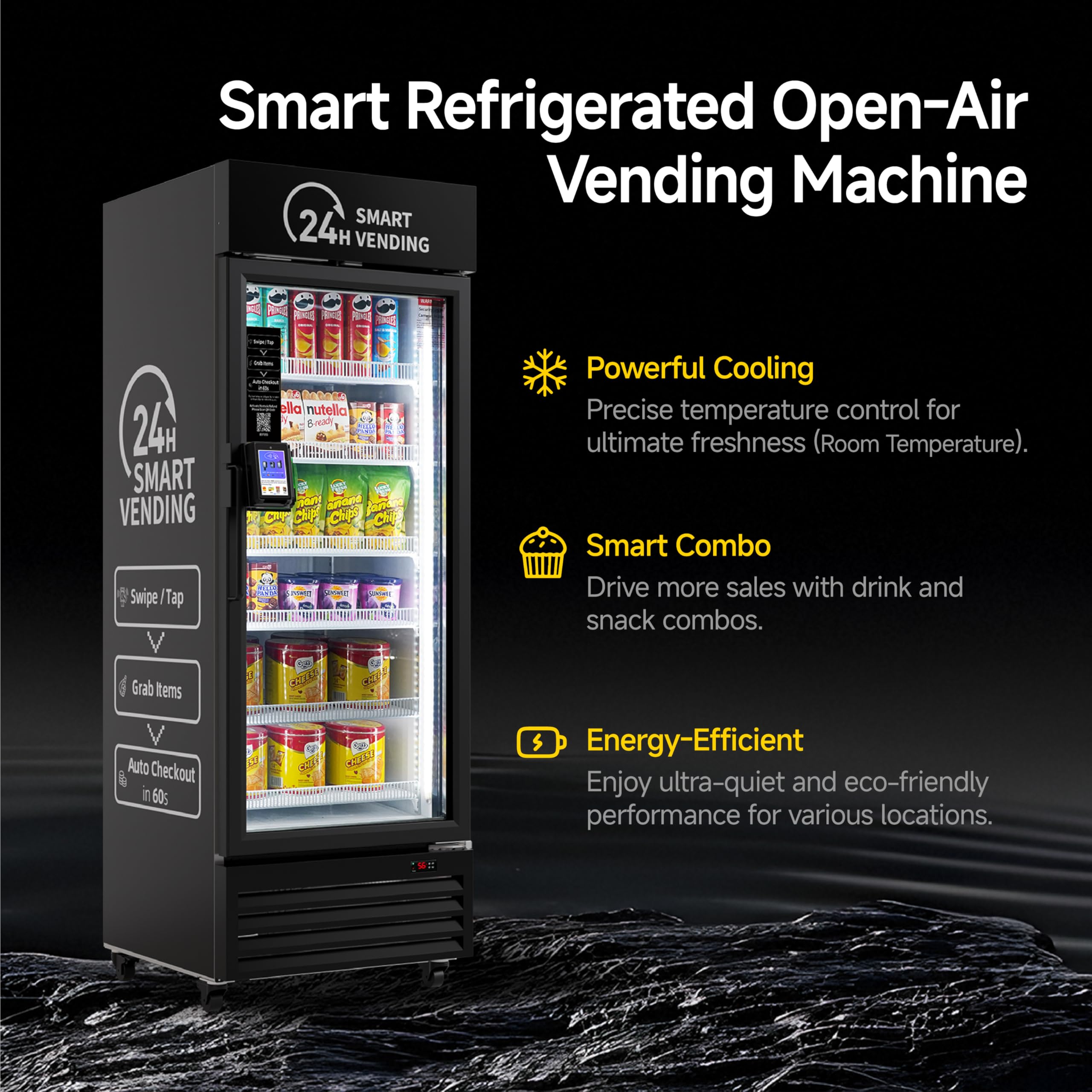 Vending Machine Combo,Smart Refrigerated Vending Machine with Touch Card Reader US542(Black, Pro)