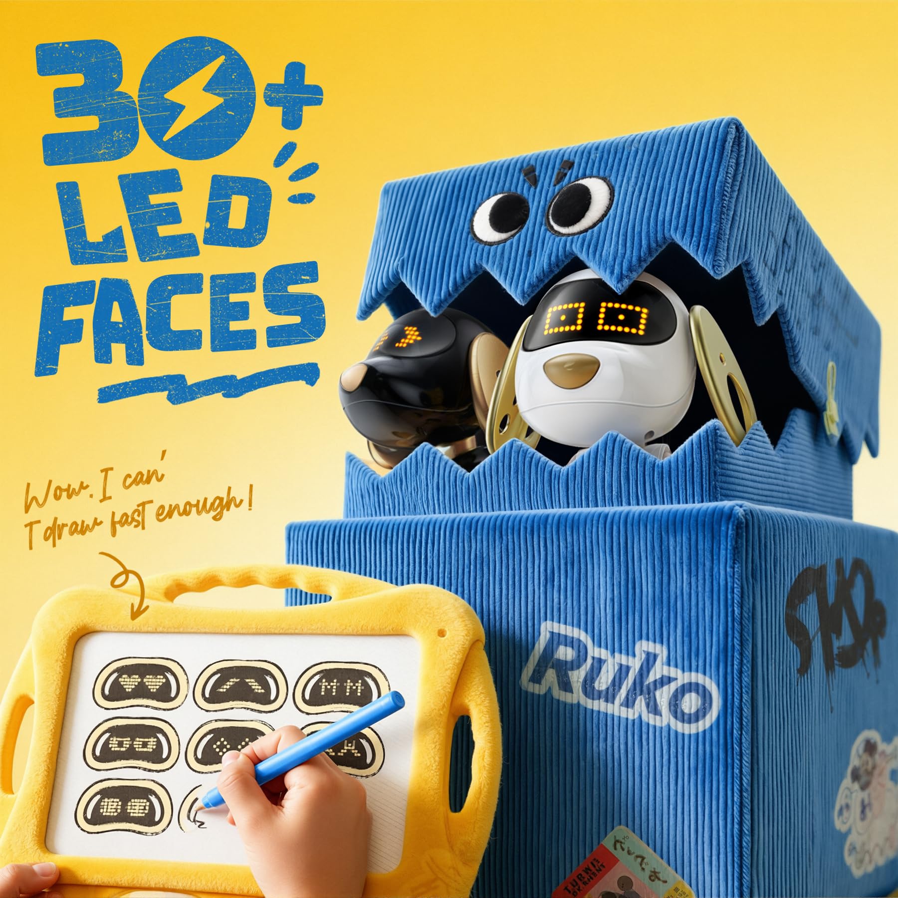 Ruko 18011 Robot Dog Toy, Smart Interactive Puppy with 30+ LED Faces, Remote & Gesture Control, Programmable Electronic Pet for Kids Ages 3–8, Black & Gold