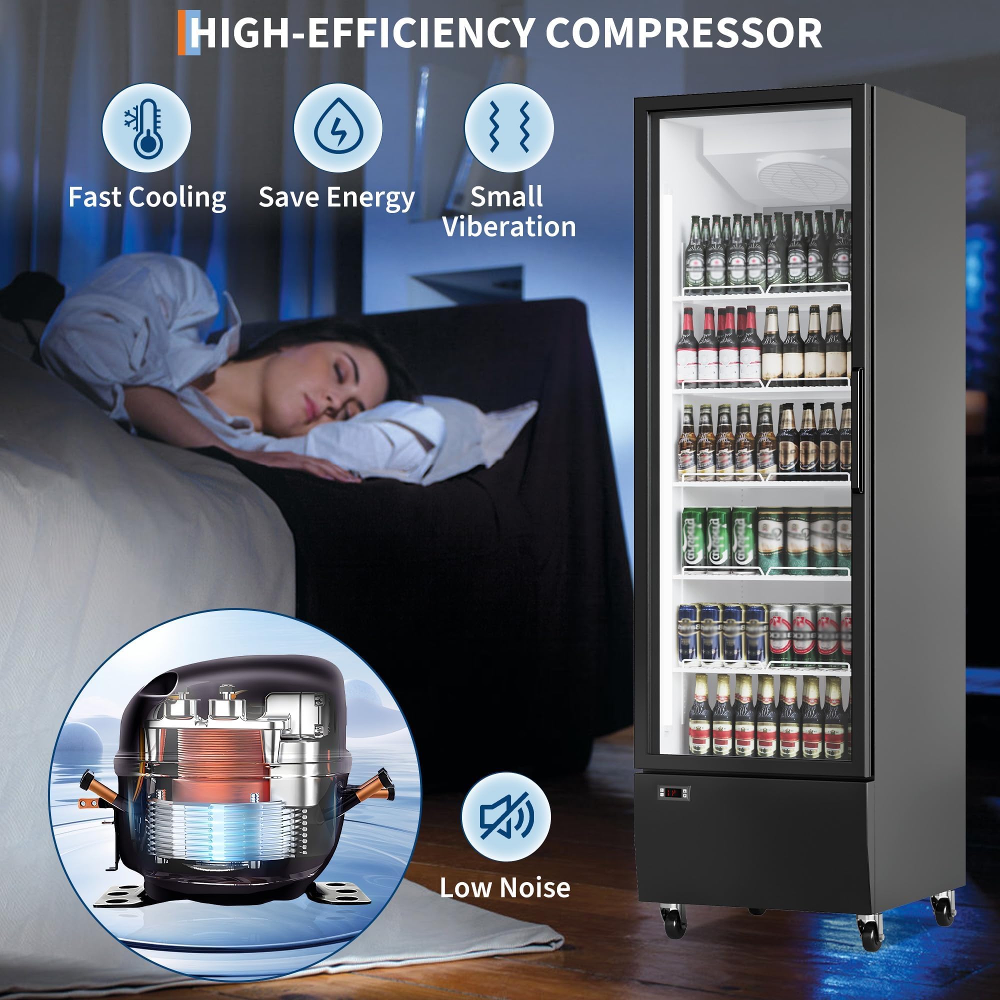 IDEALHOUSE Commercial Refrigerator, Commercial Merchandiser 26.8 Cu Ft Refrigerator, Refrigerator with 2 Glass Door and LED Light, Large Business Cooler for Home Restaurant Grocery Stores
