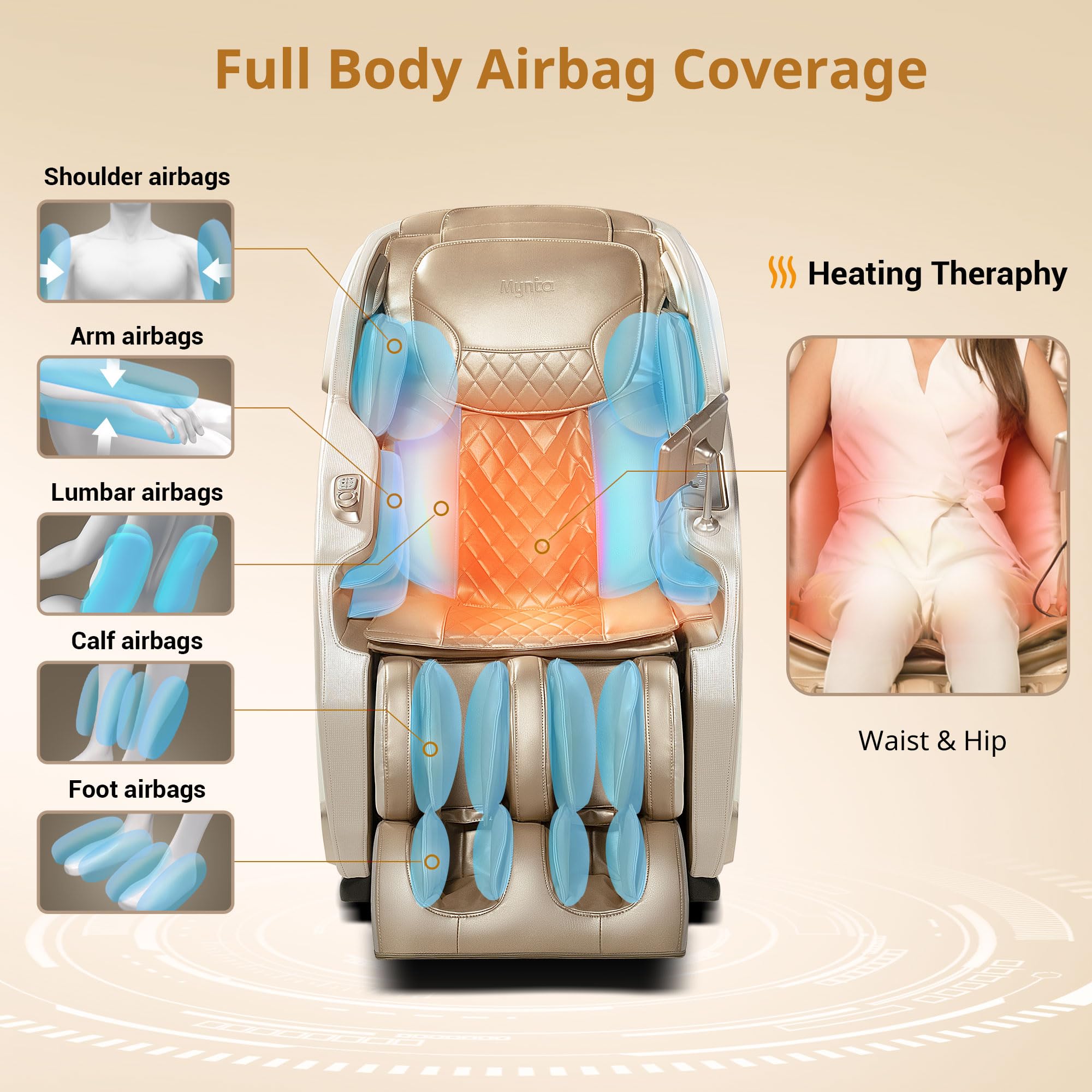 MYNTA Massage Chair Full Body with Heat, Zero Gravity SL-Track Shiatsu 3D Massage Chairs with 12 Modes,12 Massage Techniques, Waist Hip Heating, Calf Foot Massage, HD Bluetooth Speaker & White Noise