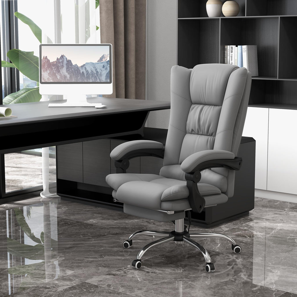 Vinsetto Executive Massage Office Chair with 4 Vibration and Heat, 3 Modes, PU Leather Swivel Chair with Adjustable Height, Reclining Back, and Footrest, Light Brown