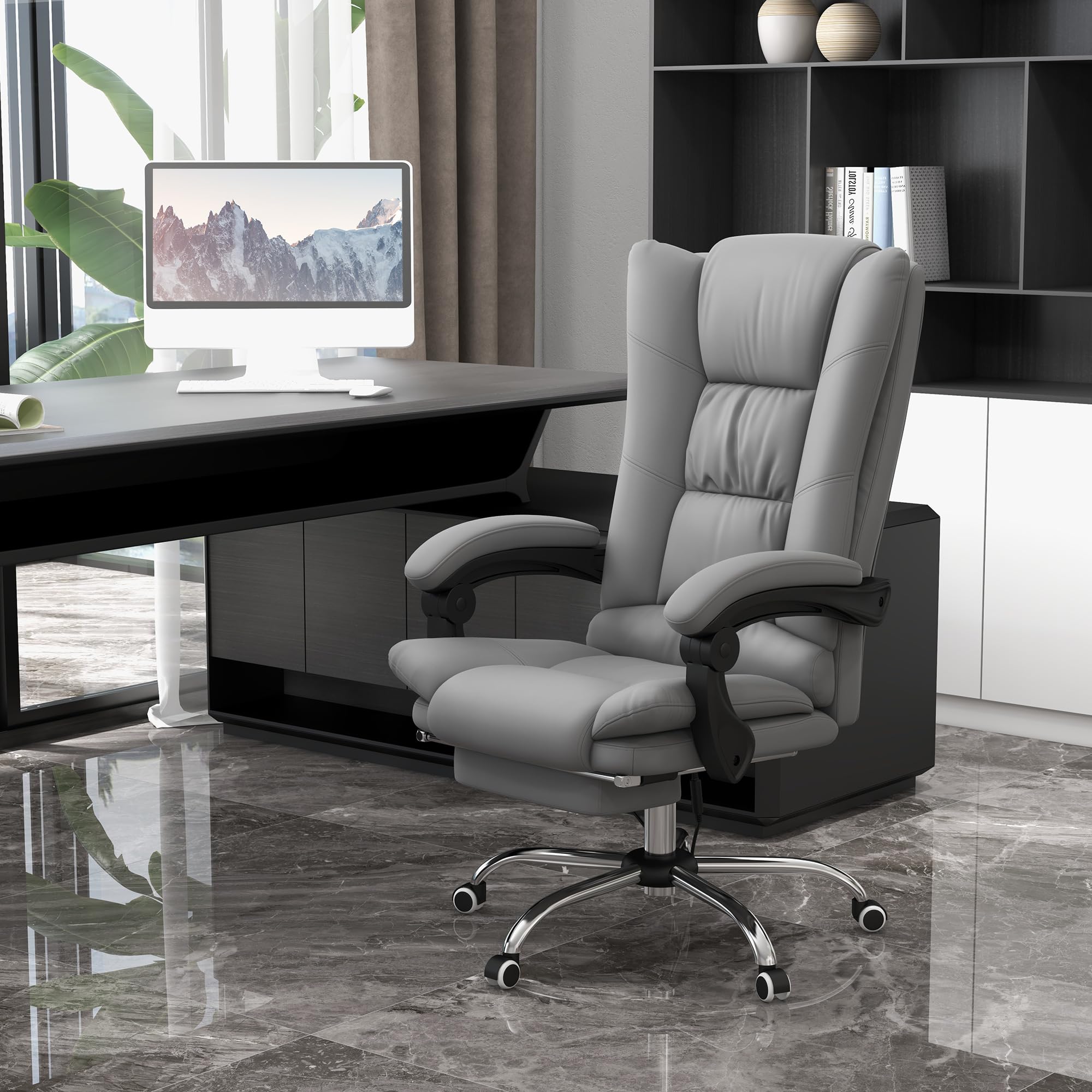Vinsetto Executive Massage Office Chair with 4 Vibration and Heat, 3 Modes, PU Leather Swivel Chair with Adjustable Height, Reclining Back, and Footrest, Light Brown