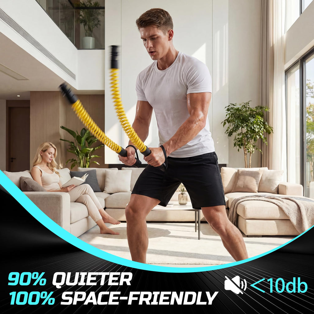 Cordless Battle Ropes for Home Gym & Apartment-Portable Ropeless Battle Ropes for Strength Training, HIIT & Full Body Exercise Includes Workout Guide & Storage Bag