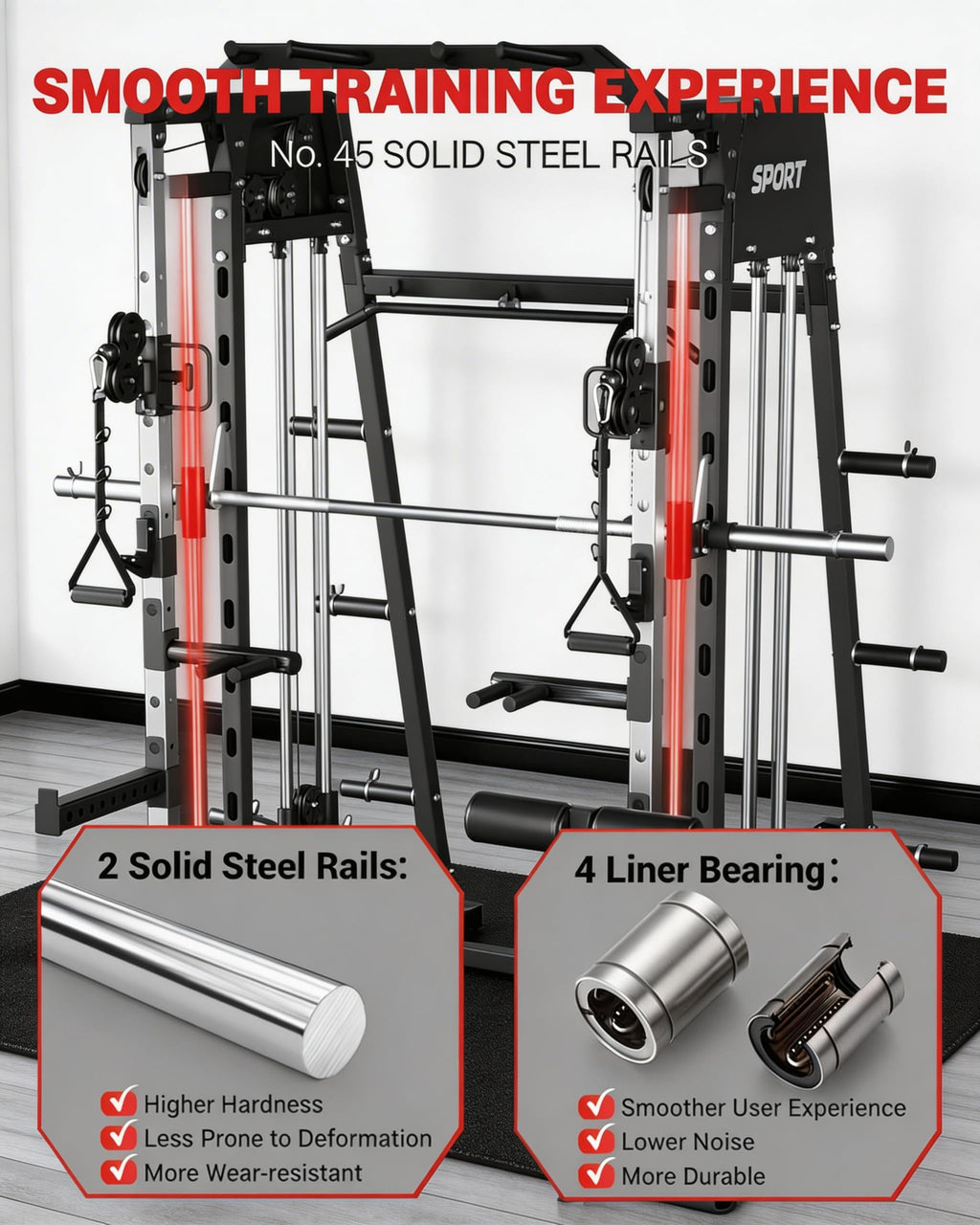Smith Machine Home Gym, 2200LB Power Cage with Dual Pulley Cable Systems, LAT Pull-Down, Leg Hold-Down & 20+ Attachments for Full Body Workouts
