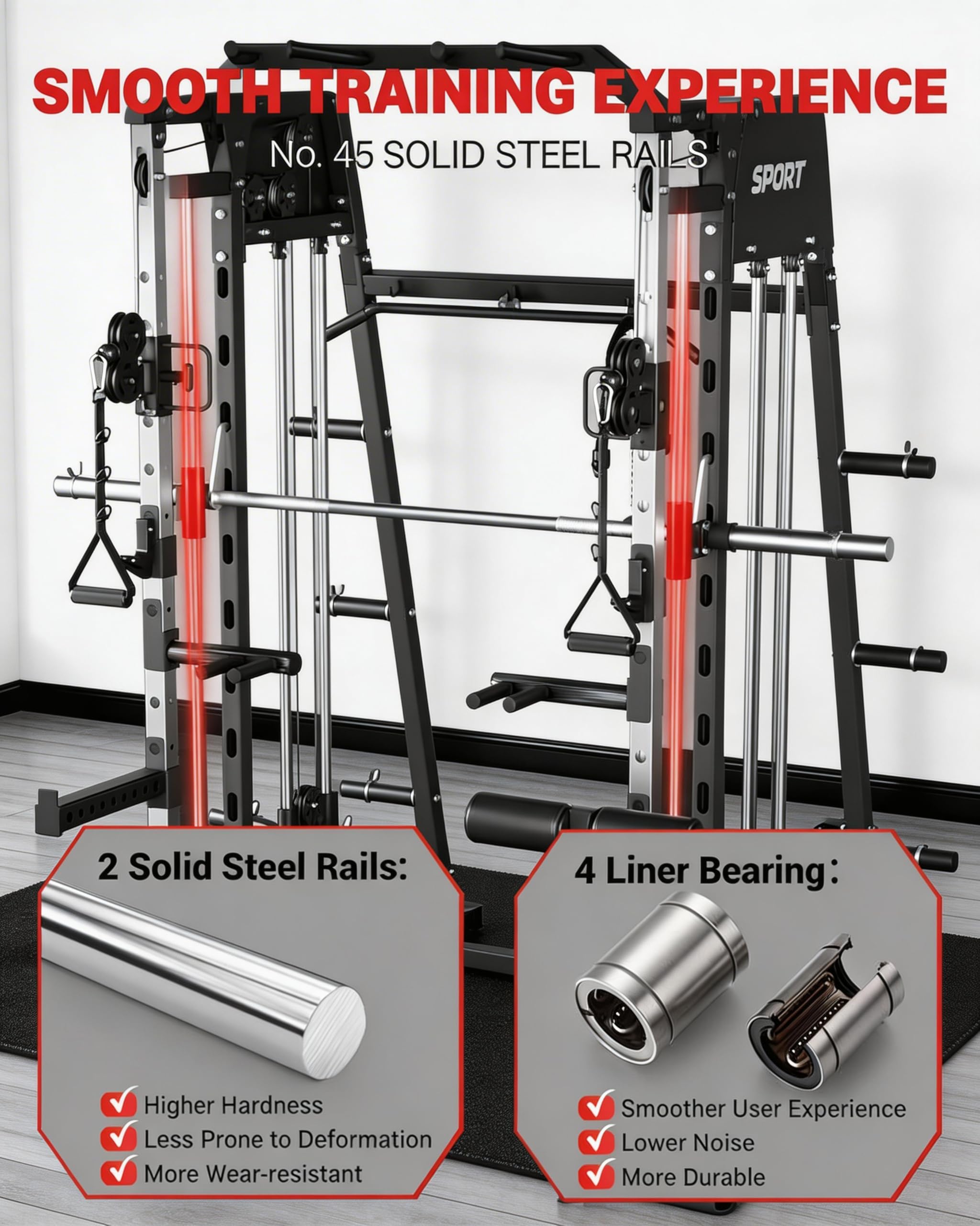 Smith Machine Home Gym, 2200LB Power Cage with Dual Pulley Cable Systems, LAT Pull-Down, Leg Hold-Down & 20+ Attachments for Full Body Workouts