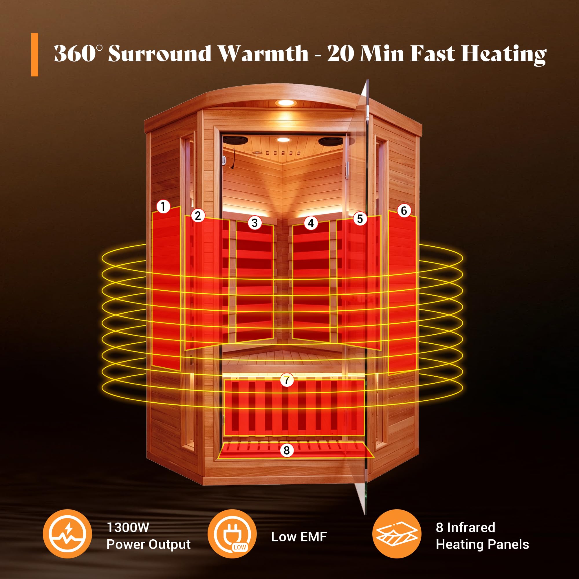 2 Person Infrared Sauna Far Infrared Sauna Room for Home Indoor 2000W Low-EMF Wood Dry Sauna with Full Starry Sky Lights Ceiling in 7 Color Speaker Fast Heating Easy Assembly- 47.3*41.3*74.8 IN