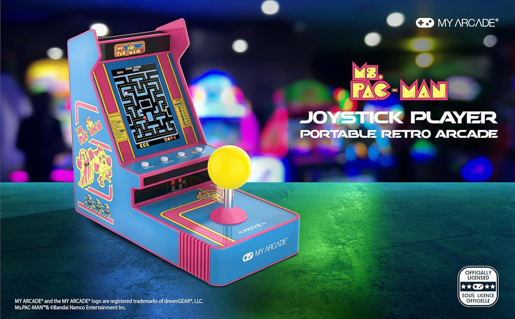 My Arcade Ms. Pac-Man Joystick Player: Arcade Classics, Retro Games, Mini Video Game Console, 2 Game Modes, Birthday Gifts