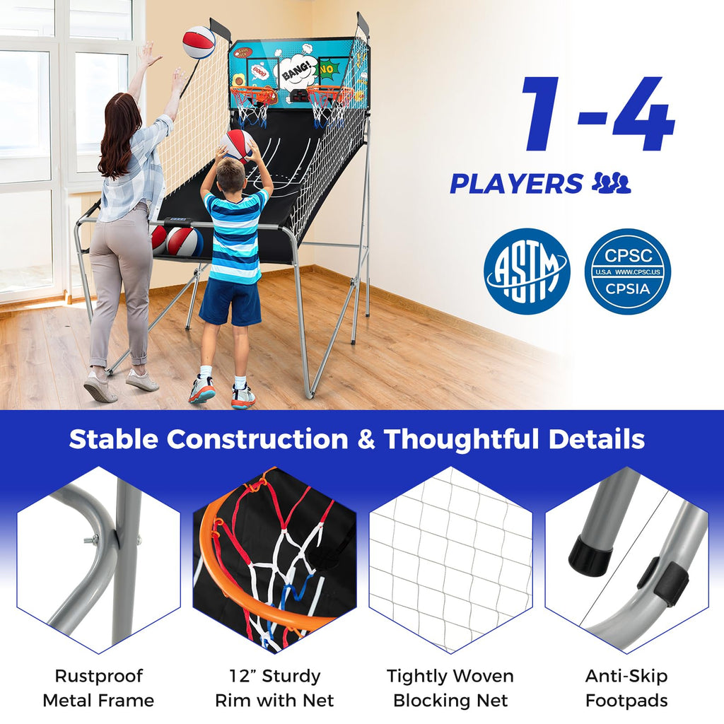 KOTEK Basketball Arcade Game Indoor, Foldable Dual Shot Electronic Basketball Games for 2 Players w/8 Game Options & LED Scoring System, Basketball Hoop Arcade for Family Home Play (Green)