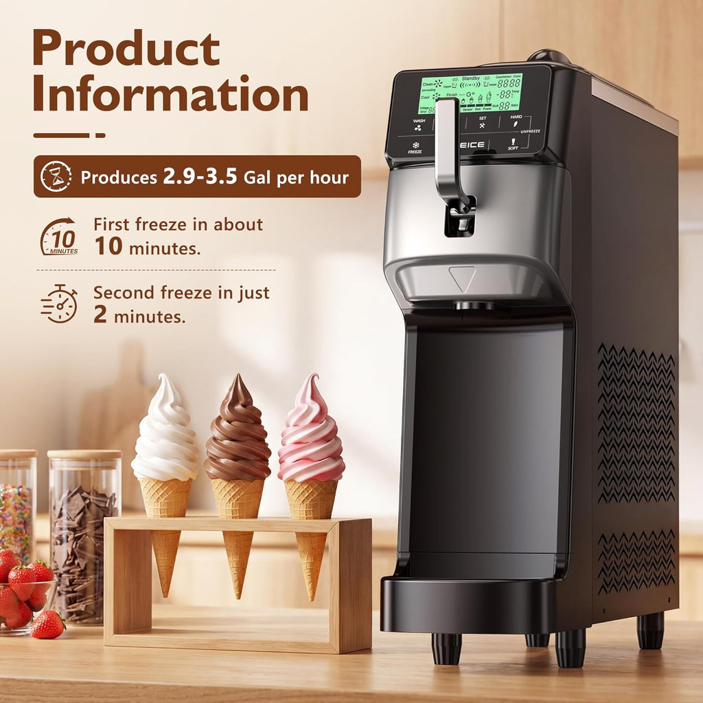 Commercial Soft Serve Ice Cream Maker,3.5 Gal/H 5" Touch Screen, Auto-Clean & Pre-Cool, Stainless 6L Hopper for Café Restaurant