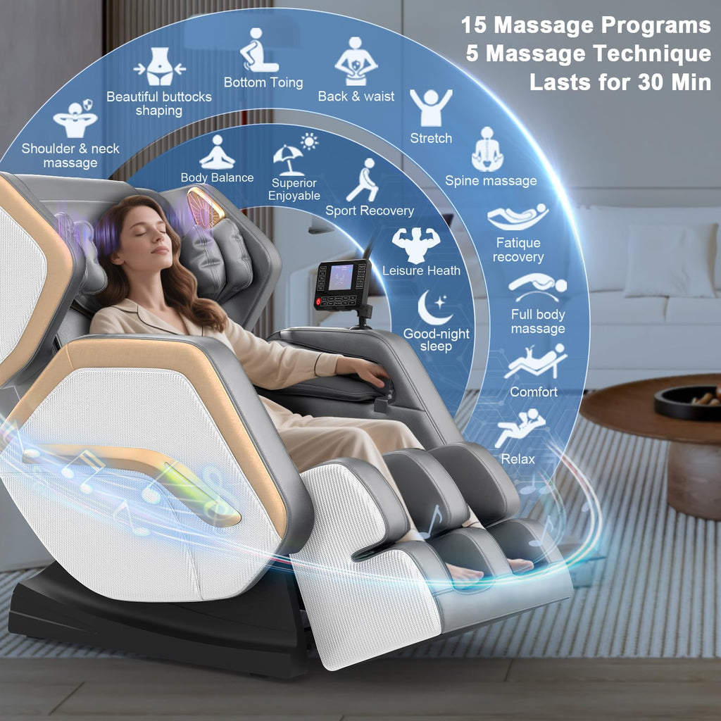 Massage Chair Full Body, Zero Gravity Massage Chair 2026 for Back Fatigue with 10 Fixed Rollers, Heating, Airbags, Phone Controller, Nightlights, Bluetooth Speaker for Living Room, Bedroom