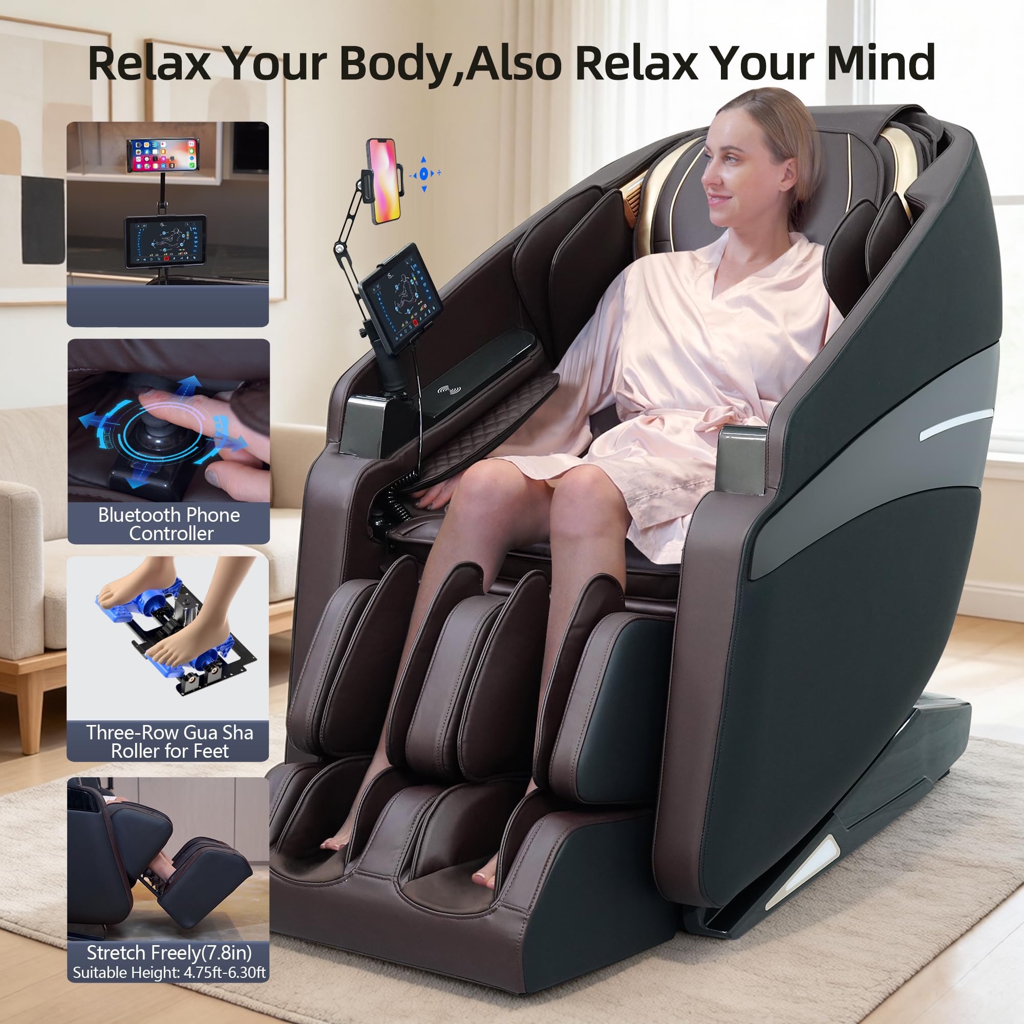 4D Massage Chairs Full Body Recliner with Heat Zero Gravity 57'' SL Track Shiatsu Massage Chair for Home Office with AI Voice, 7" Touch Screen, Wireless Charging,Neck & Shoulder Relief