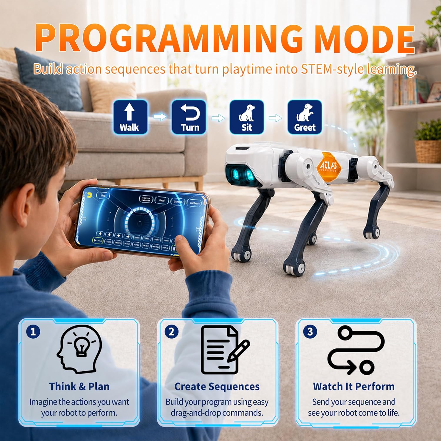 Robot Dog Toy for Kids, Smart Robotic Dog Puppy with Color-Changing LED Eyes & Side Lights, Remote Control Dog Toy with App Control, Voice Commands, Programming Mode & Fun Moves, Ages 3+