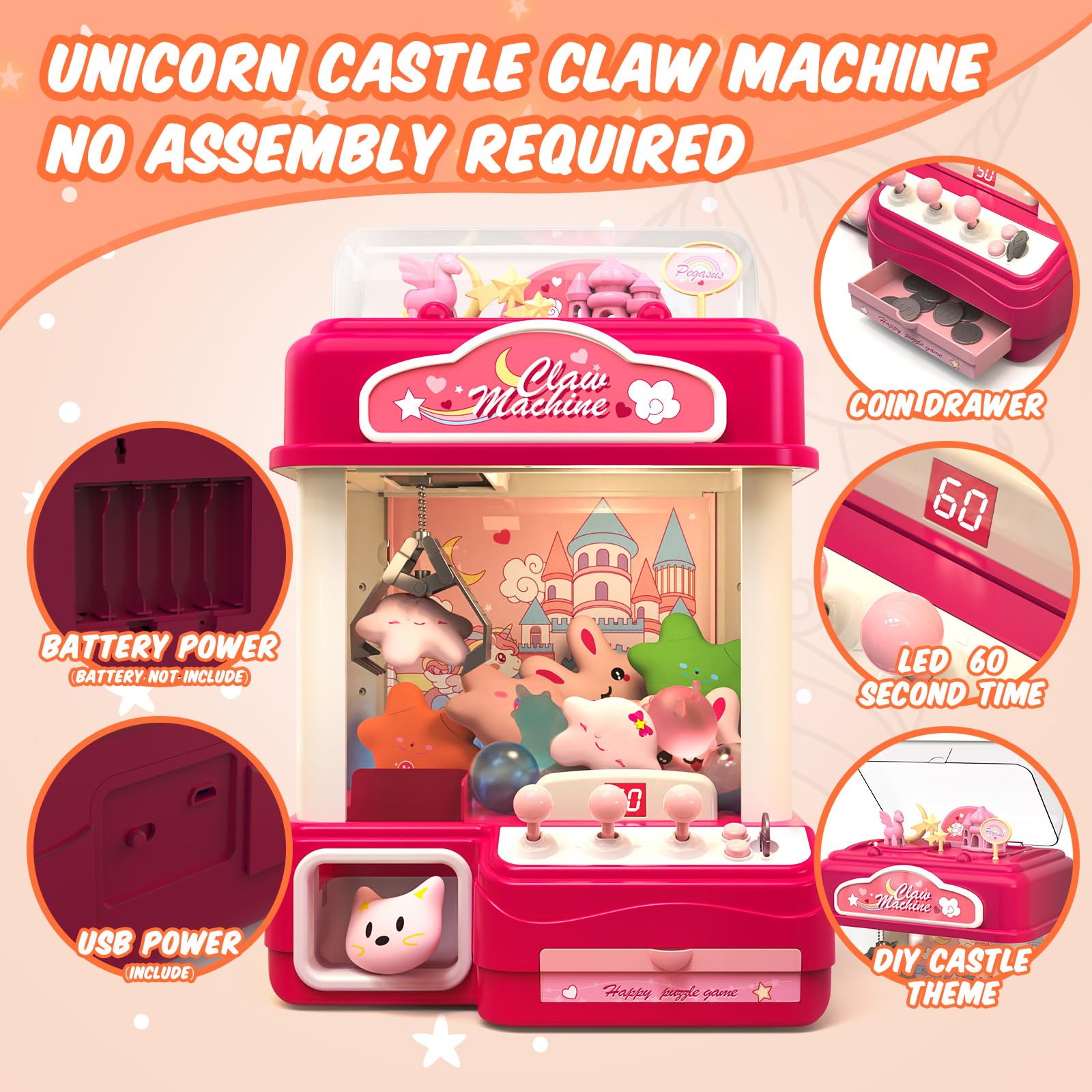 Skirfy 15” Claws Machines for Kids Adults with Sound Light, Vending Machine Candy Grabber Prize Dispenser Toys, Unicorns Claws Machines Electric Control,Birthday Girl Toys Gift