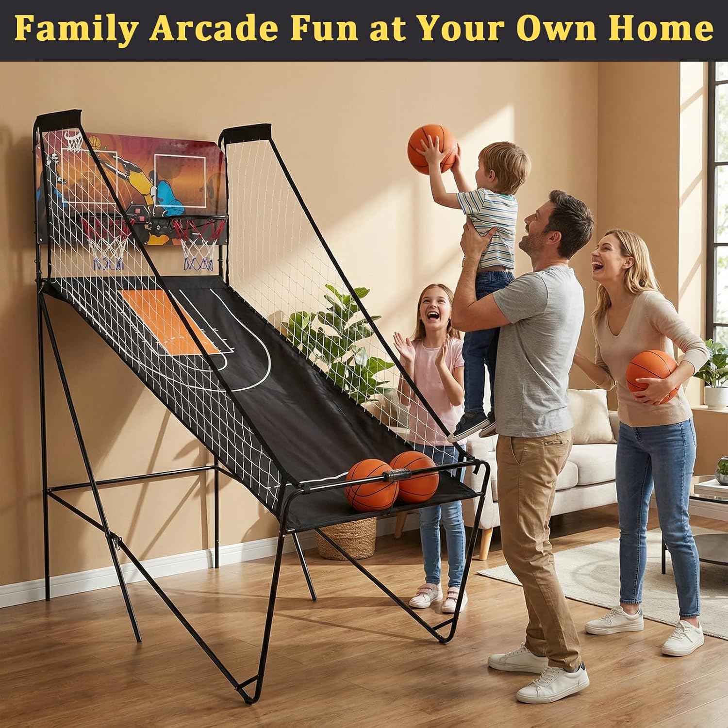 Foldable Dual Shot Basketball Arcade Game for Game Room | Folding 2 Player Indoor Basketball Shooting Game with 4 Balls, Dual Hoops, Inflation Pump, Electronic Scoreboard, 8 Game Modes