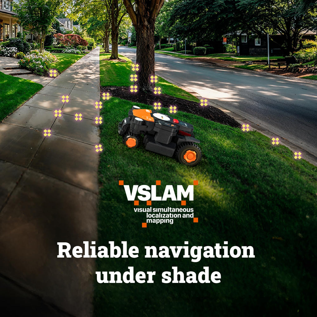 WORX Landroid Vision Cloud Robot Lawn Mower, No Perimeter Wire Robot Mower for 1/4 Acre, AI Obstacle Avoidance and RTK Cloud Navigation, 30% Slope, Auto Mapping, App Control, WR310