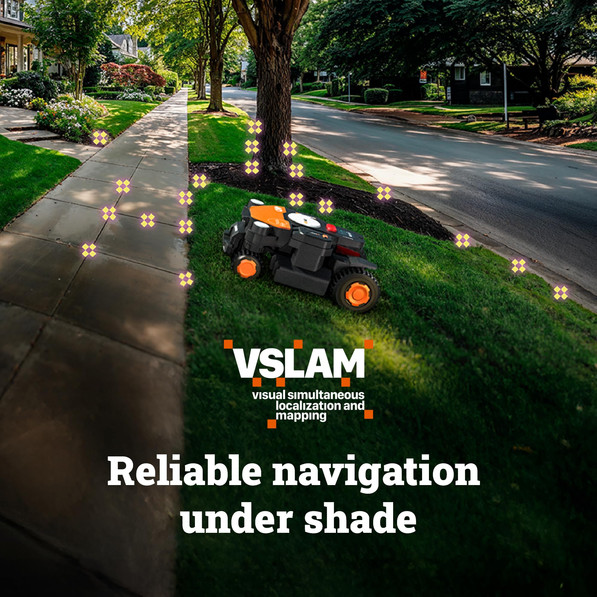 WORX Landroid Vision Cloud Robot Lawn Mower, No Perimeter Wire Robot Mower for 1/4 Acre, AI Obstacle Avoidance and RTK Cloud Navigation, 30% Slope, Auto Mapping, App Control, WR310