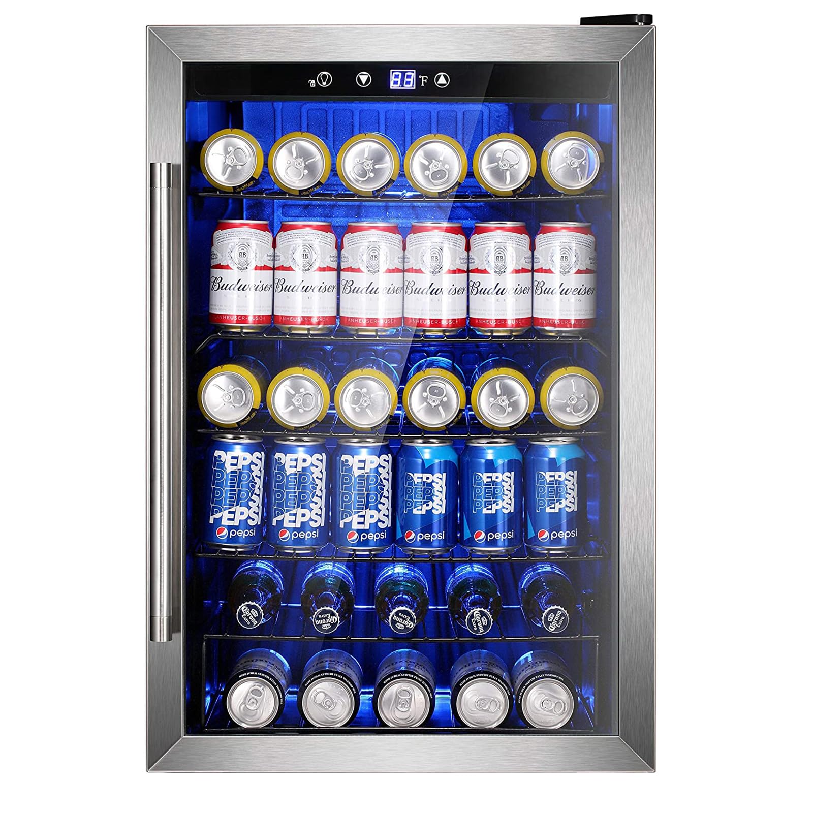 Electactic 50 Cans Beverage Refrigerator Cooler, 1.3 Cu.ft Mini Fridge Countertop Drink Cooler with Glass Door for Beer, Soda,Wine, Adjustable Digital Temperature Control for Home Dorm Bar, Black