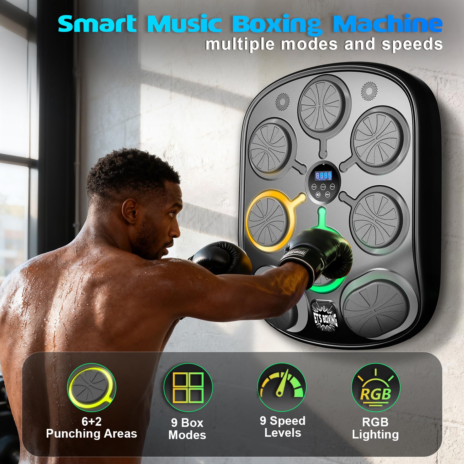 Music Boxing Machine, Smart Music Punching Machine for Adults Kids, Bluetooth Music Sync, Wall-Mounted Workout/Training Equipment with Boxing Gloves, Suitable for Home Gym Office Indoor Exercise
