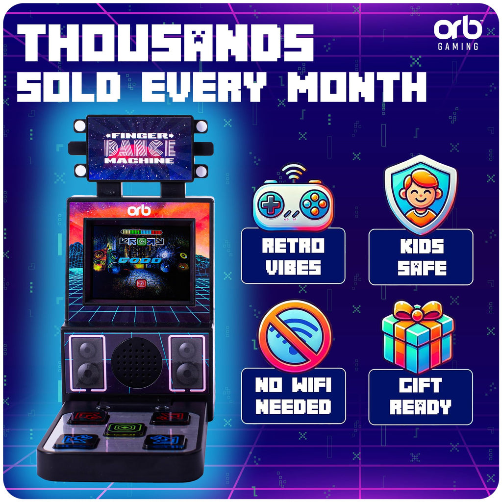 Mini Arcade Machine, 240 Built-in 8-Bit Games, 2.5” Full Colour Screen, 8-Way Joystick, Handheld Retro Games Console – Orb Gaming by ThumbsUp!