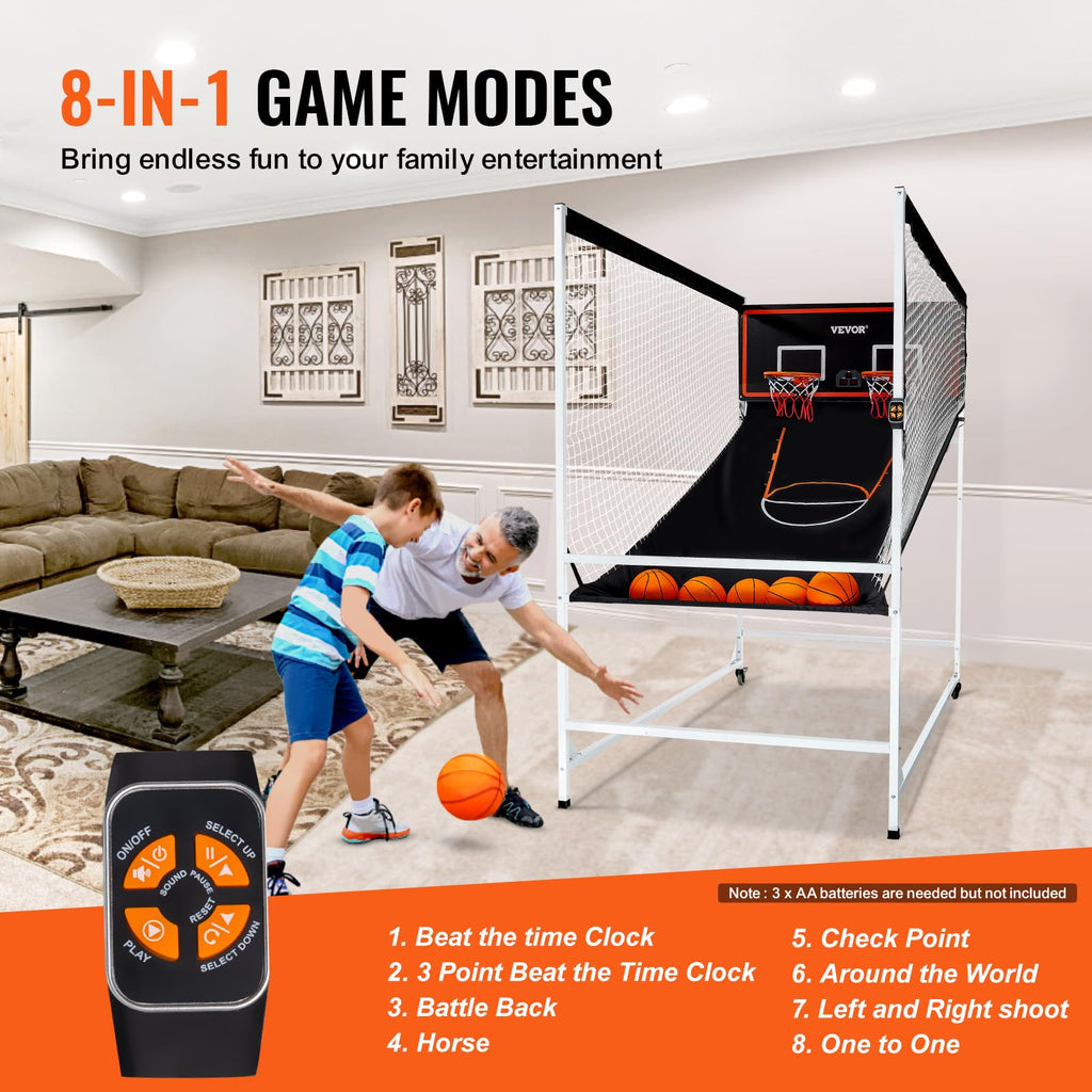 VEVOR Basketball Arcade Game Indoor, 2 Player Indoor Basketball Game, Home Dual Sport with 8 Game Modes, Electronic Scoreboard, and Inflation Pump,Adults