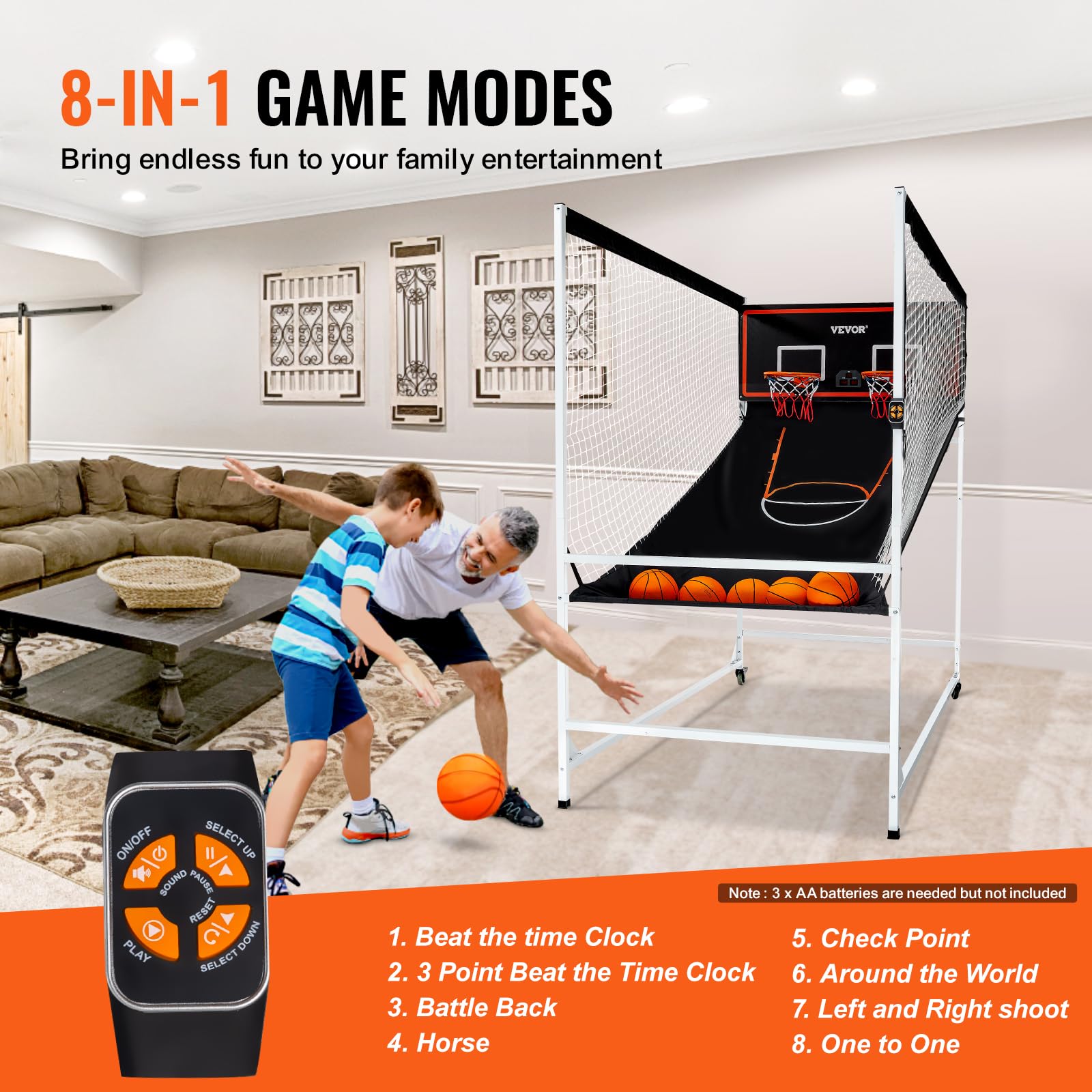 VEVOR Basketball Arcade Game Indoor, 2 Player Indoor Basketball Game, Home Dual Sport with 8 Game Modes, Electronic Scoreboard, and Inflation Pump,Adults