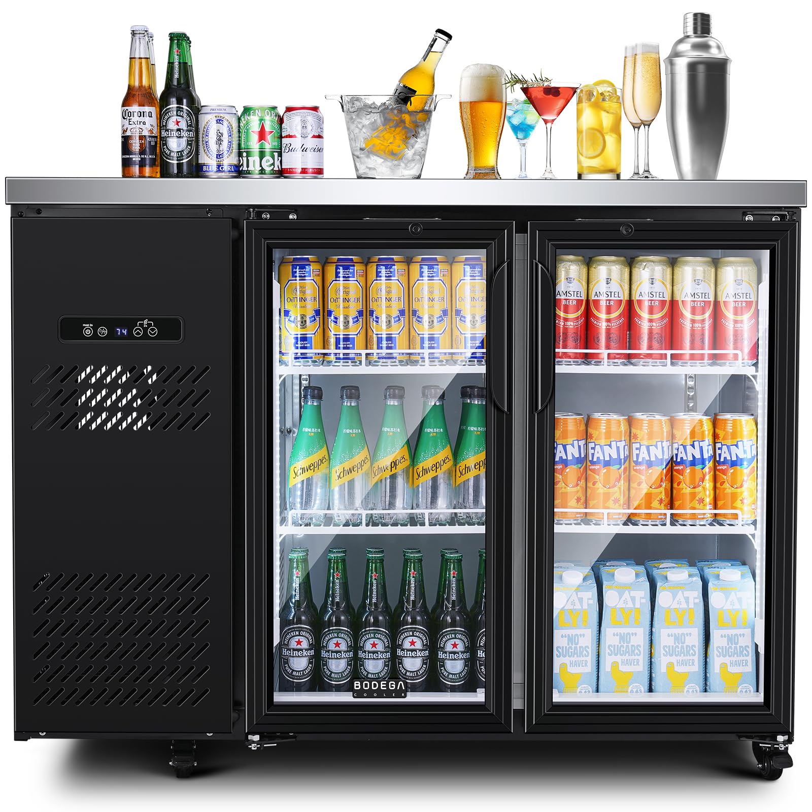 BODEGACOOLER Commercial Beverage Refrigerator with Glass Door,12.5 Cu.Ft Display Merchandiser Drink Refrigerator,Upright Commercial Bar Fridge,Display Drink Cooler,Soft LED Light,Romovable Shelves