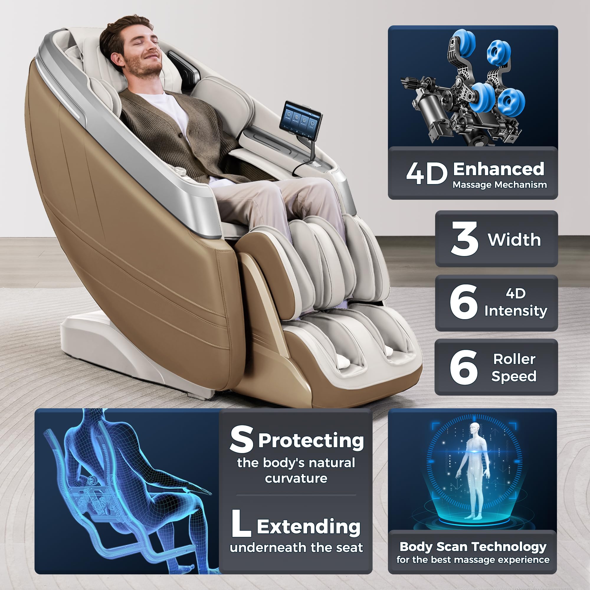 iBooMas True 4D Massage Chair, Deep Tissue Full Body Massage Chair with Adjustable 4D Pressure, AI Body Scan, 55" SL Track, Zero Gravity Recliner, Powered Leg Extension, 3-Level Heat, Black