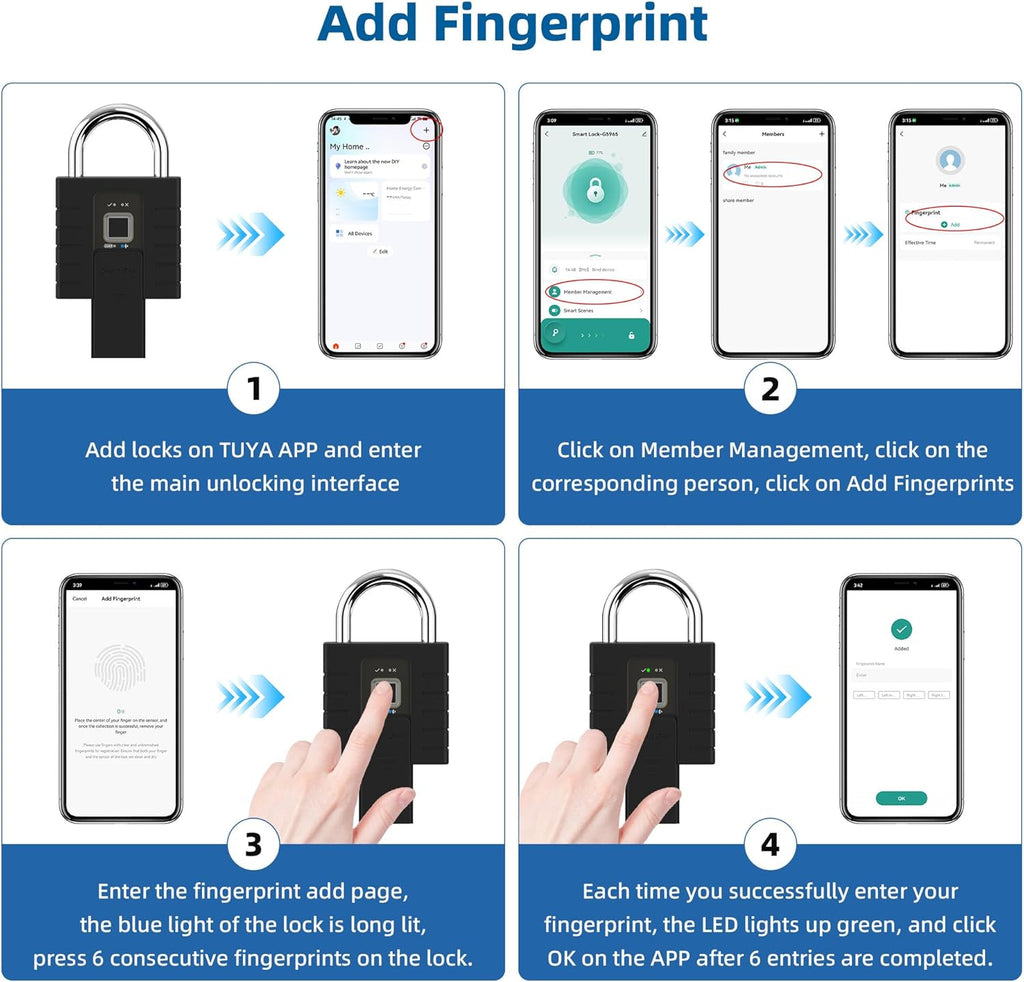 Smart Padlock with Keys, Heavy Duty Fingerprint Padlock, Remote Authorization via Phone, with Rest Key and 2 Keys,Waterproof Padlocks for School Locker,Truck,Warehouse,Gate,Office,Door