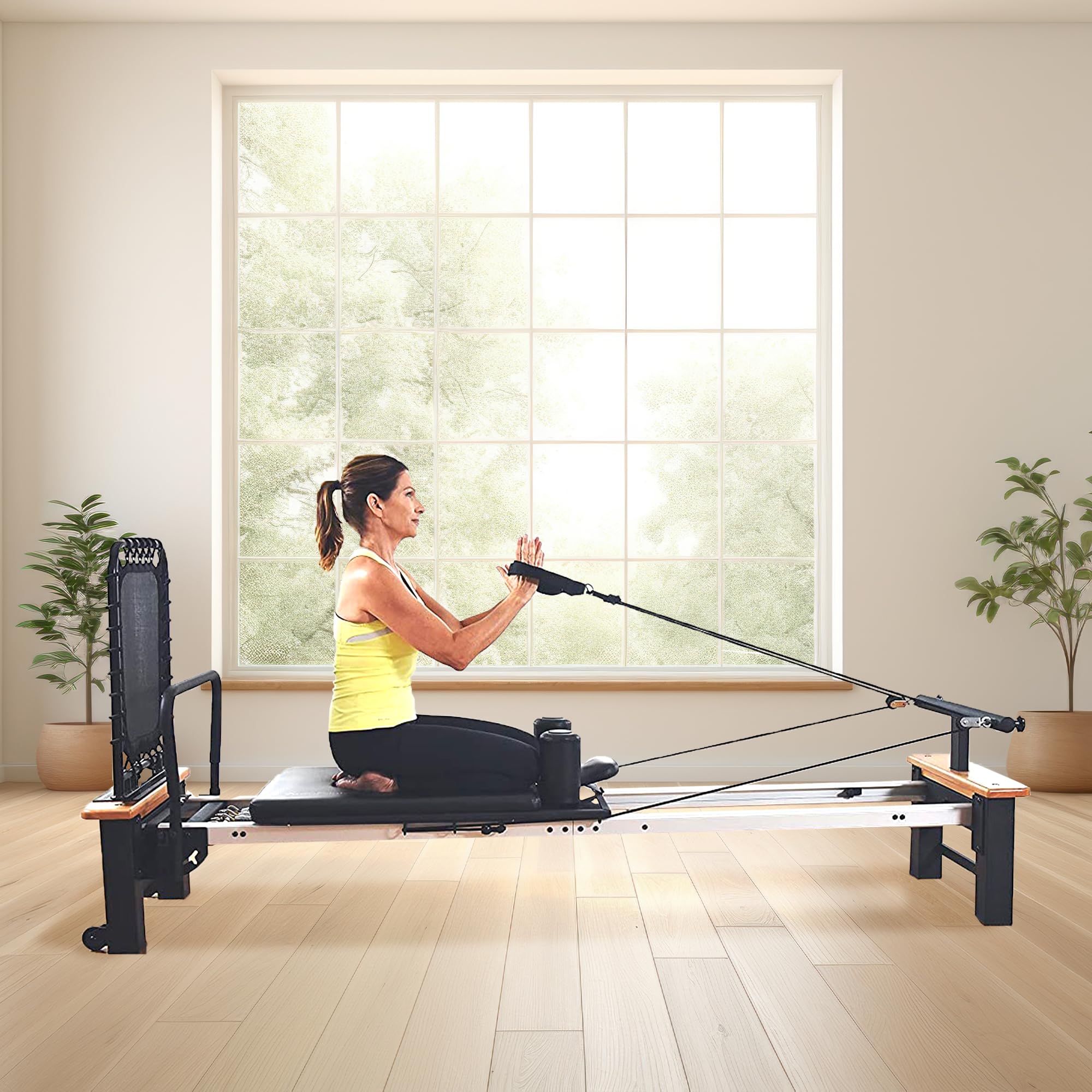 Stamina Products AeroPilates Board Reformer with Oak Wood Base – Studio Grade for Home Use with Cardio Rebounder, Adjustable Foot Bar, 4 Resistance Springs, and Workout DVD