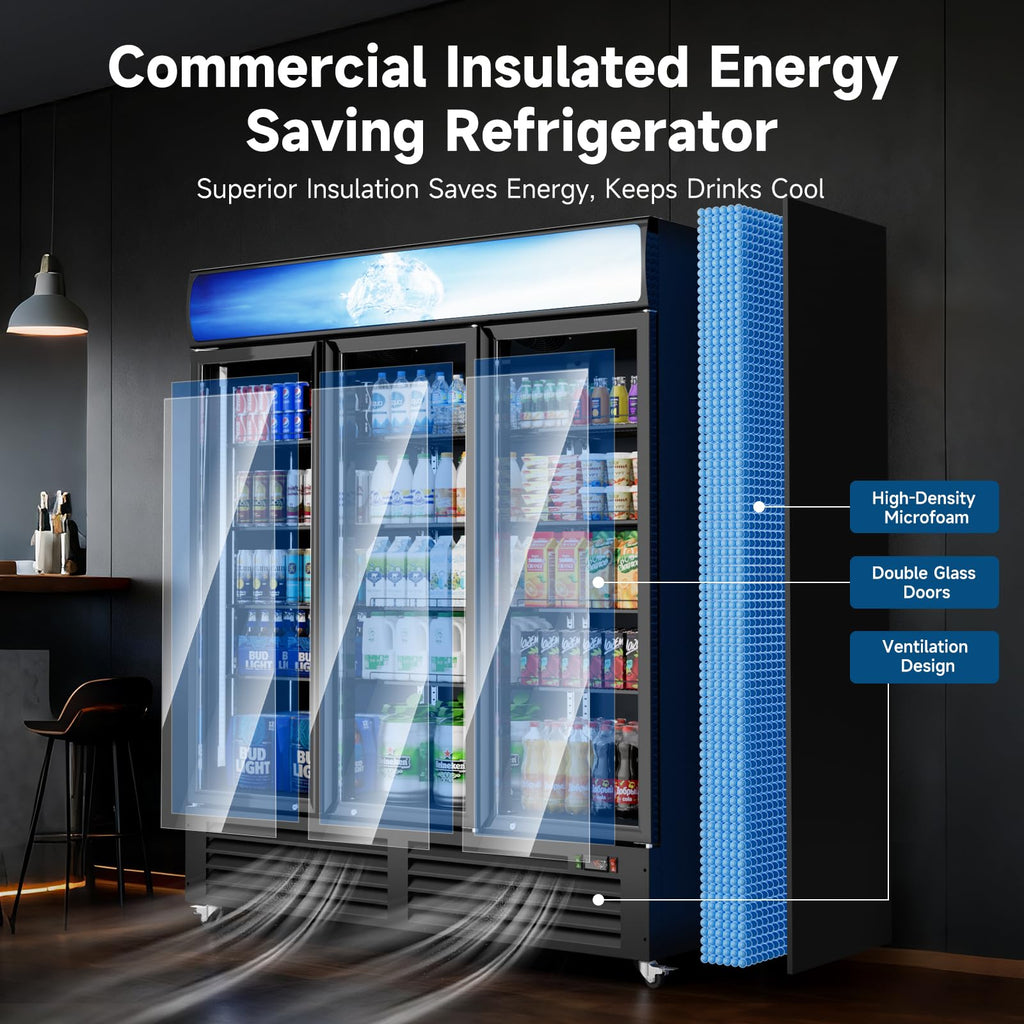 ETL & DOE Certified Commercial Beverage Refrigerator 14.8 Cu Ft, Commercial Display Fridge with Glass Door, Upright Merchandiser Refrigerator Cooler with Front LED Light for Stores, Restaurant, Office