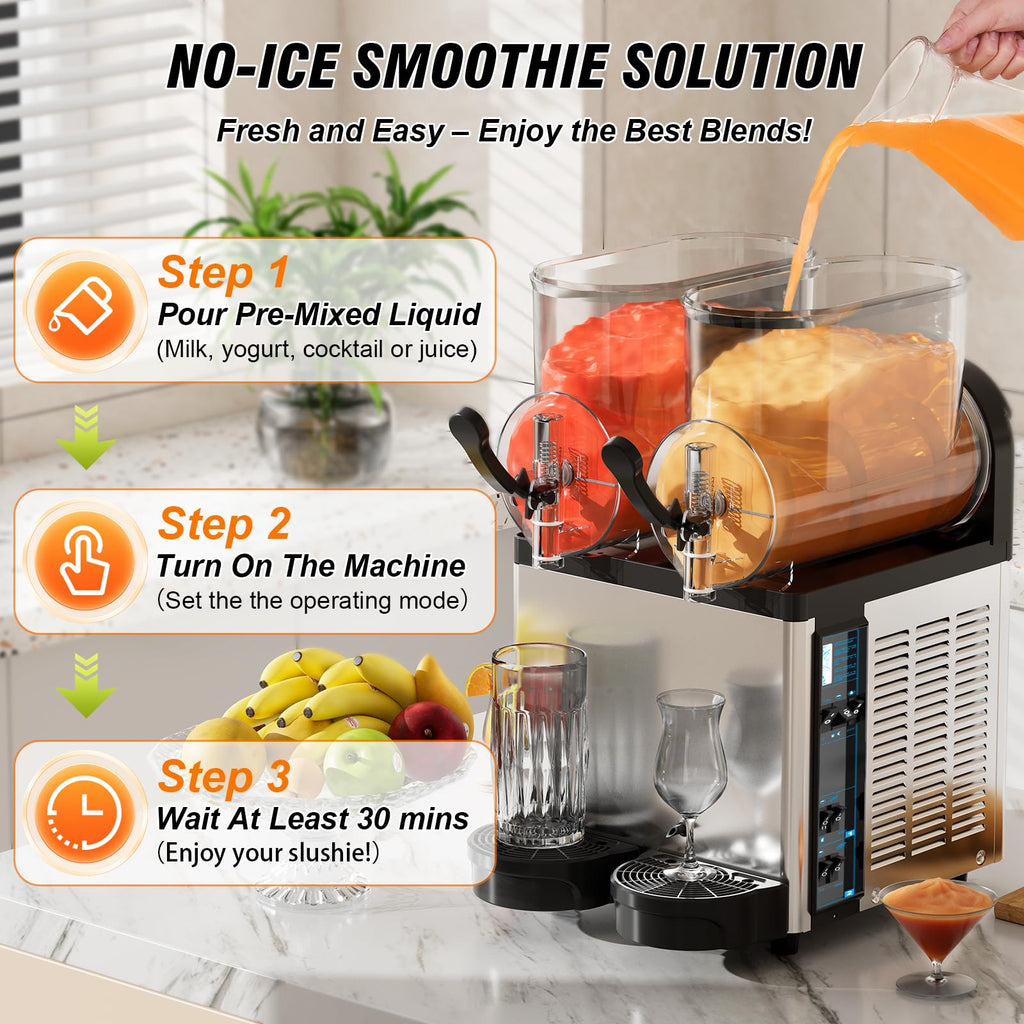 Ultimate Commercial Slushy Machine – 12X3 Tank Stainless Steel Slush Machine,Commercial Frozen Drink Maker for Juices, Margaritas, and Cocktails – Ideal for Bars and Restaurants