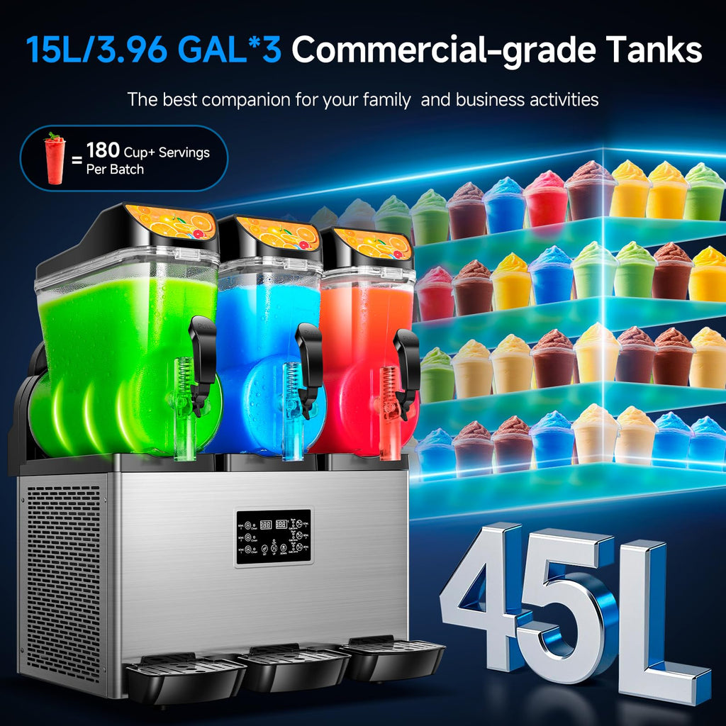 Slushy Machine,15L x2 Double Tanks Comercial Margarita &Slushie Machine,120+ Cups 1000W 110V Electric Large Daiquiri Machine with Self-cleaning Mode,for Home Party Restaurants Cafe Bars