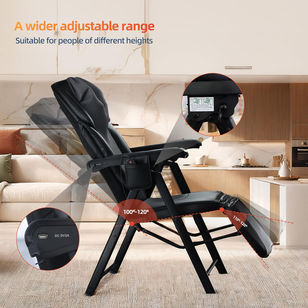 Foldable Electric Massage Chair with Heat, Shiatsu, Kneading, Vibration, Full Body Relaxation, Adjustable Backrest & Neck Height,for Dad Mom Women Men