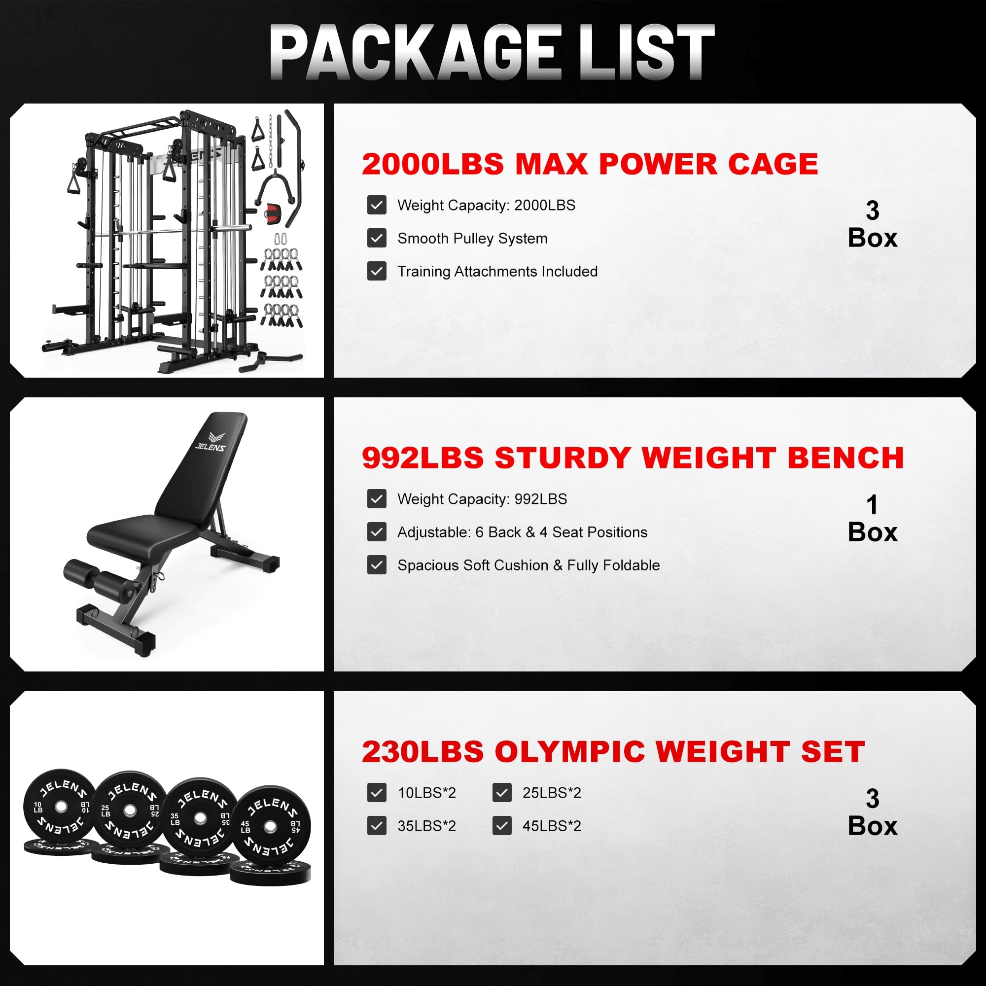 JELENS Smith Machine for Home Gym, Multi-Function M12 Power Cage with Cable Crossover System, Squat Rack with Smith Bar and More Attachment