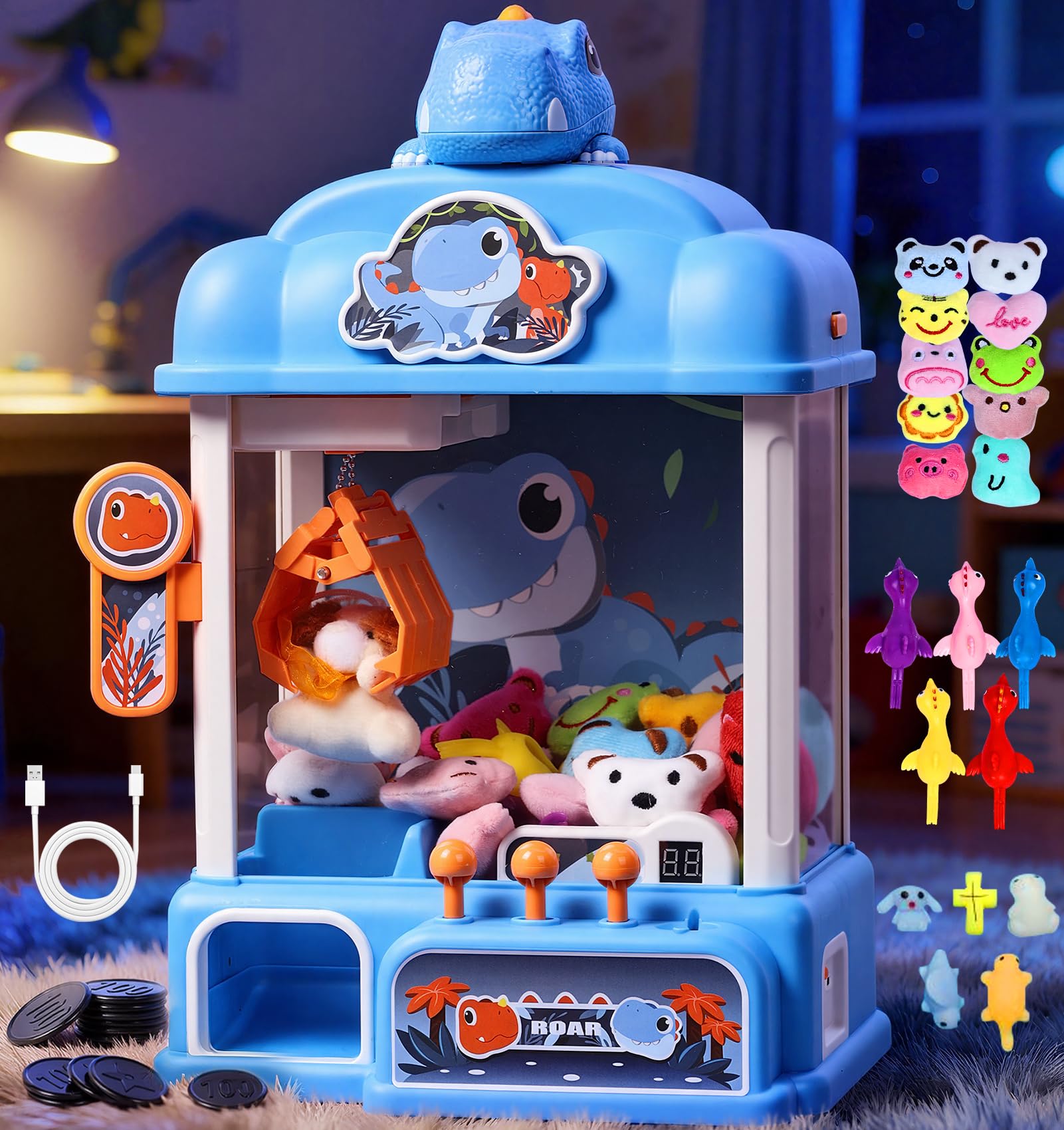 CWLAKON Claw Machine for Kids, Mini Vending Machine Unicorns Toys with Sound for Girls Age 3+, Candy Grabber Prize Dispenser Machine Arcade Games with Mini Plush Toys, Christmas Birthday Gifts