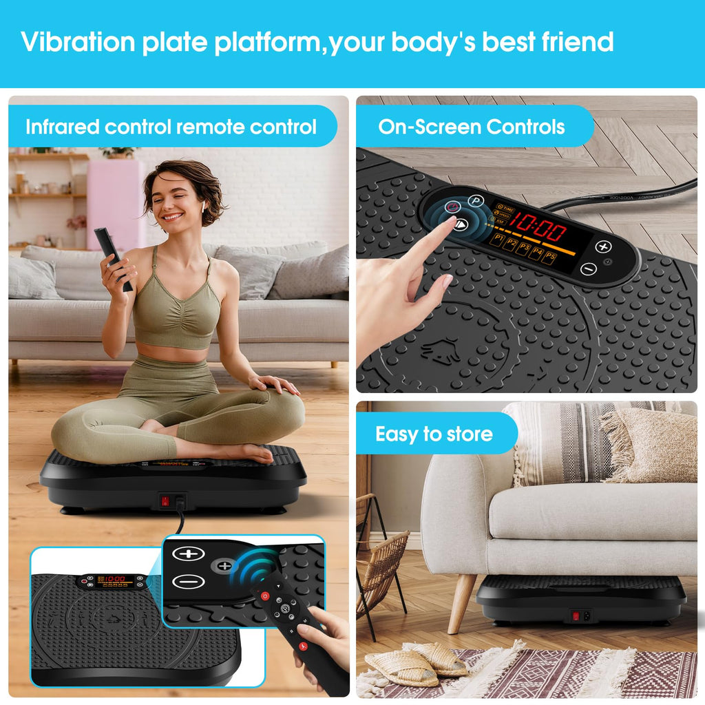 SoftGym Waver Vibration Plate Exercise Machine for Lymphatic Drainage Weight Loss,120 Speed Levels Vibrating Platform with Resistance Bands,Full-Body Workout Equipment for Muscle Toning