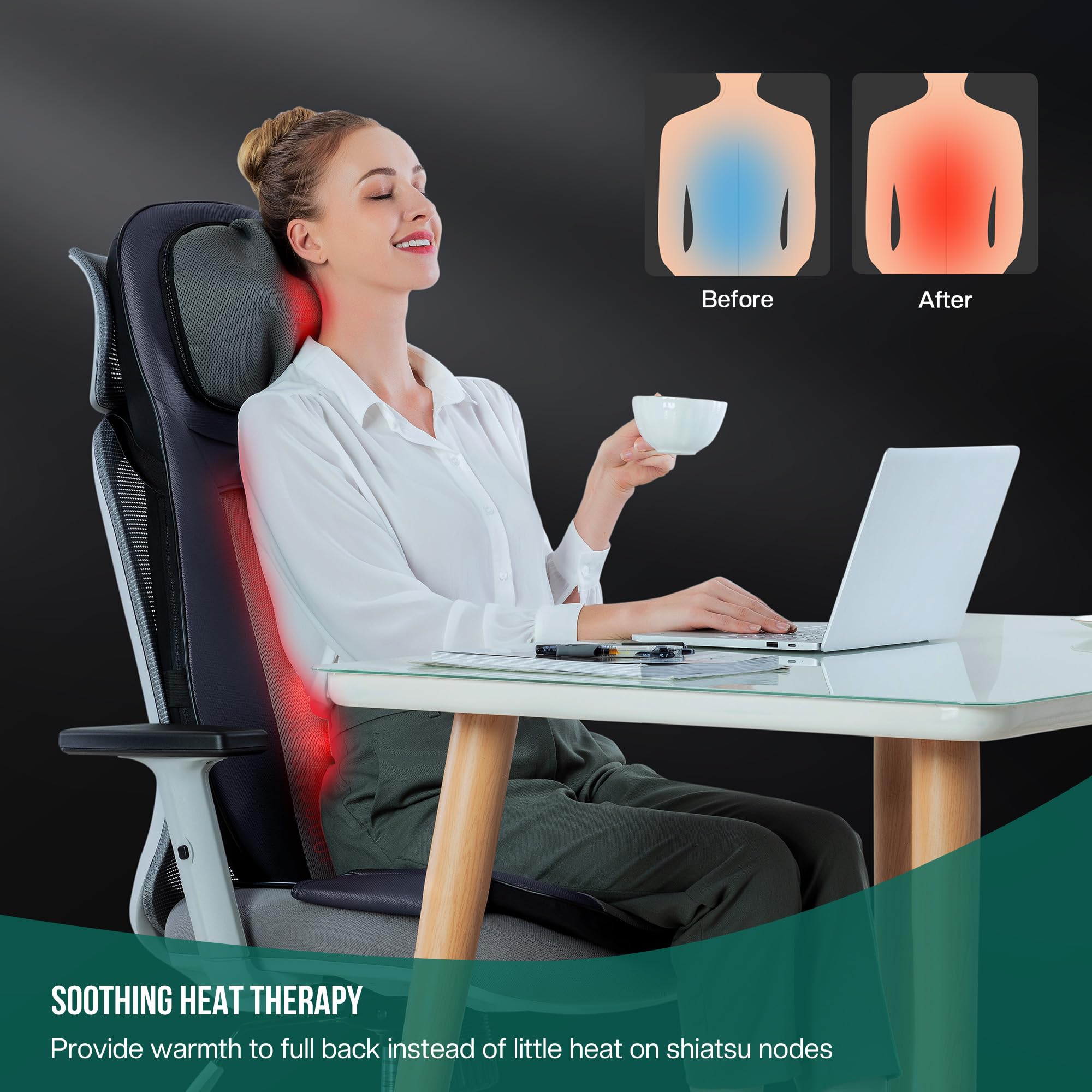 Snailax shiatsu Neck & Back Massager with Heat, Full Back Kneading Shiatsu or Rolling Massage, Massage Chair pad with Height Adjustment, Back Massager for Neck and Shoulder