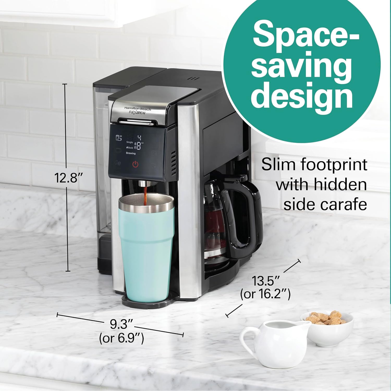 Hamilton Beach Flexbrew Advanced 5-in-1 Programmable 12 Cup Drip and Single Serve Hot & Iced Coffee Maker with Movable 60 oz Reservoir, Pod Packs and Grounds, Fast Brewing, Black
