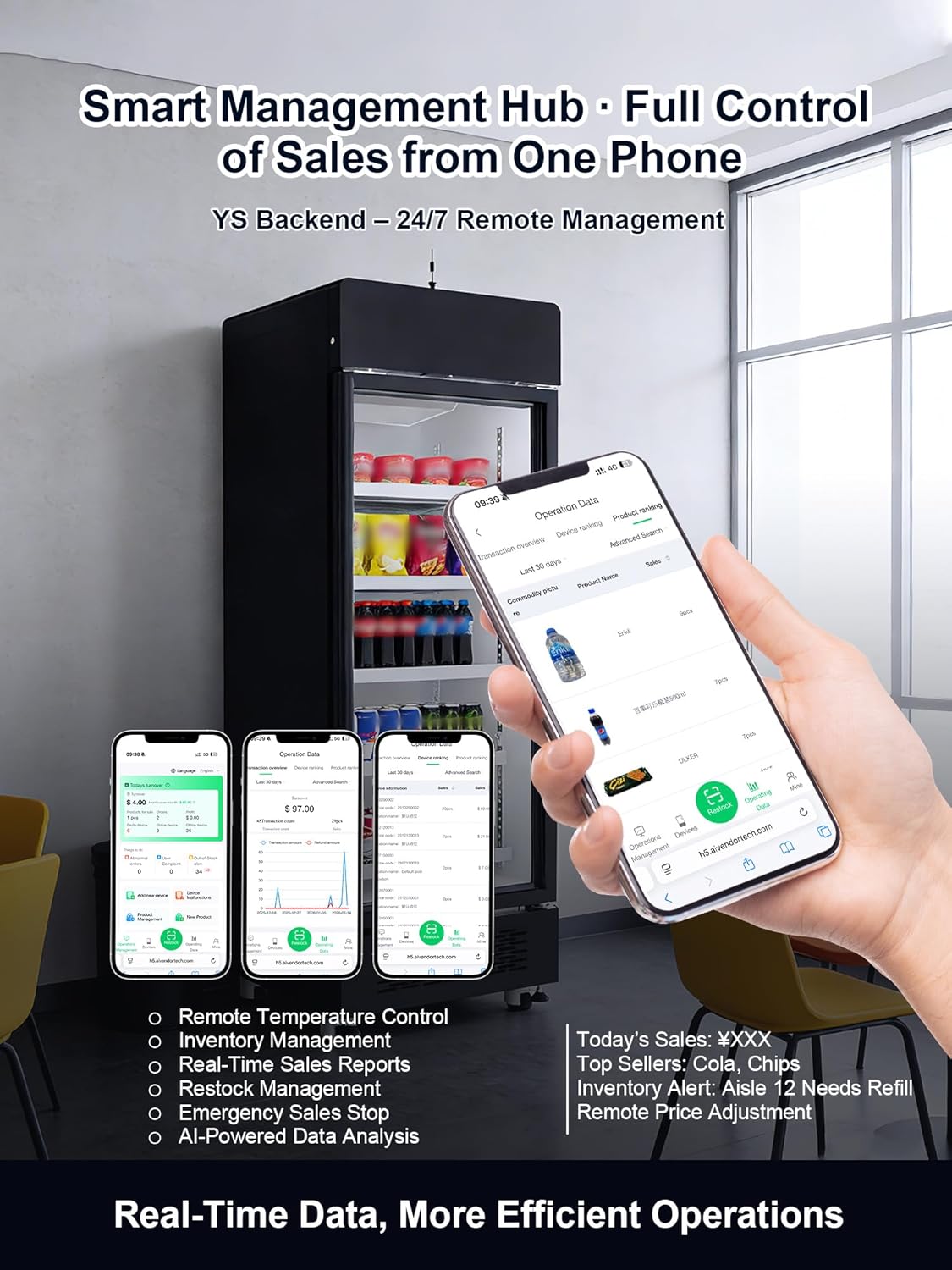 AFEN Smart Vending Machine 530L, Commercial Combo Snack & Drink Vending Machine with AI Technology, Smart Cooler with App Management for Office/School/Gym, Card Reader