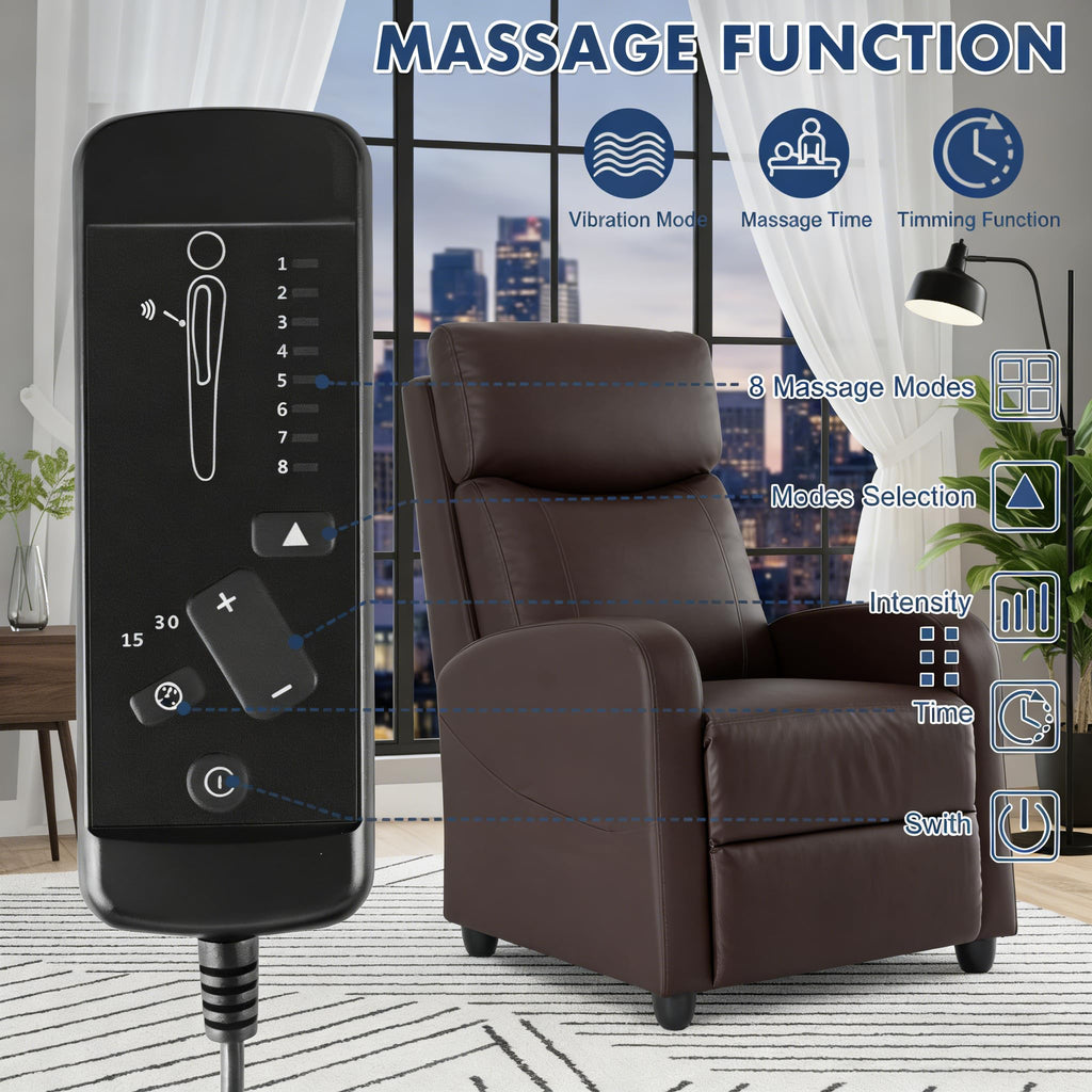 Simple Deluxe Massage Recliner Chair - Adjustable PU Leather Recliner, Luxe Reading Chair & Sofa Chair for Living Room Chairs or Bedroom Chair, Small Recliner for Home Theater, Black