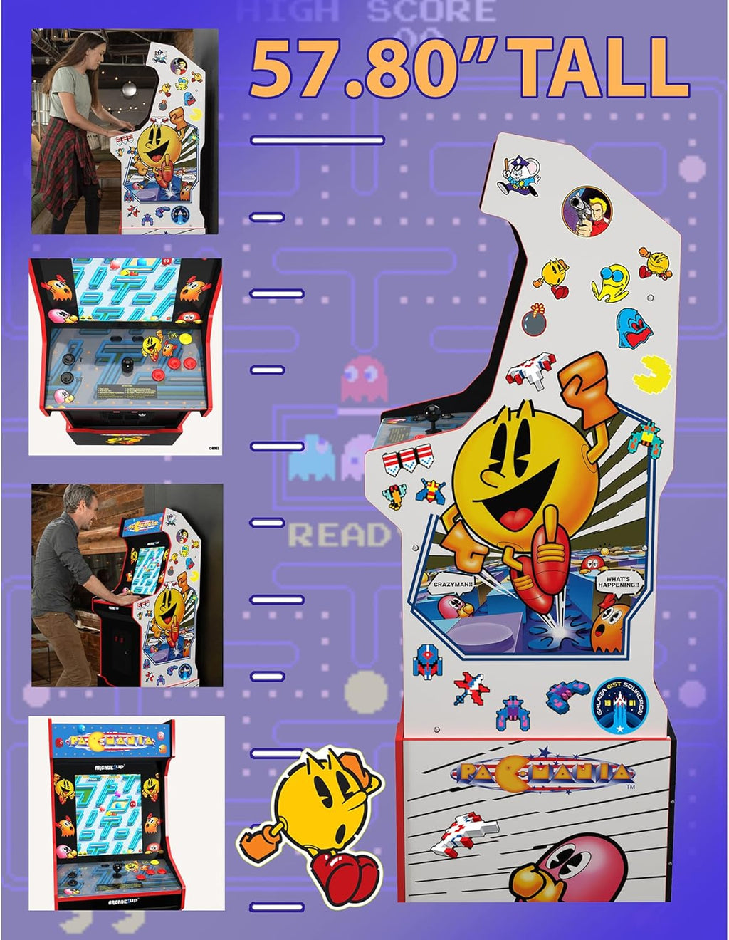 Arcade1Up PAC-Man Customizable Arcade Game Featuring PAC-Mania - Includes 14 Games & 100 Bonus Stickers