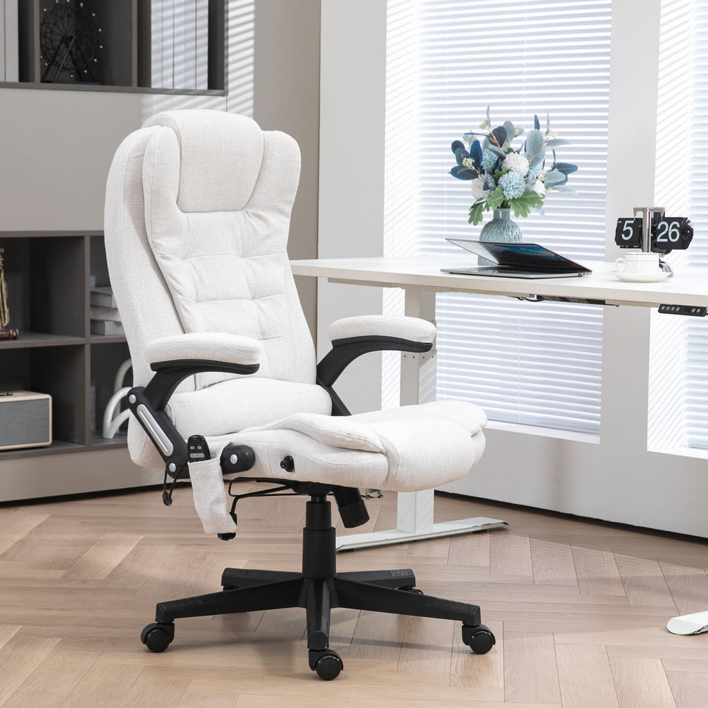 Vinsetto 6 Point Vibrating Massage Office Chair with Heat, Linen High Back Executive Office Chair with Reclining Backrest, Padded Armrests and Remote, Black