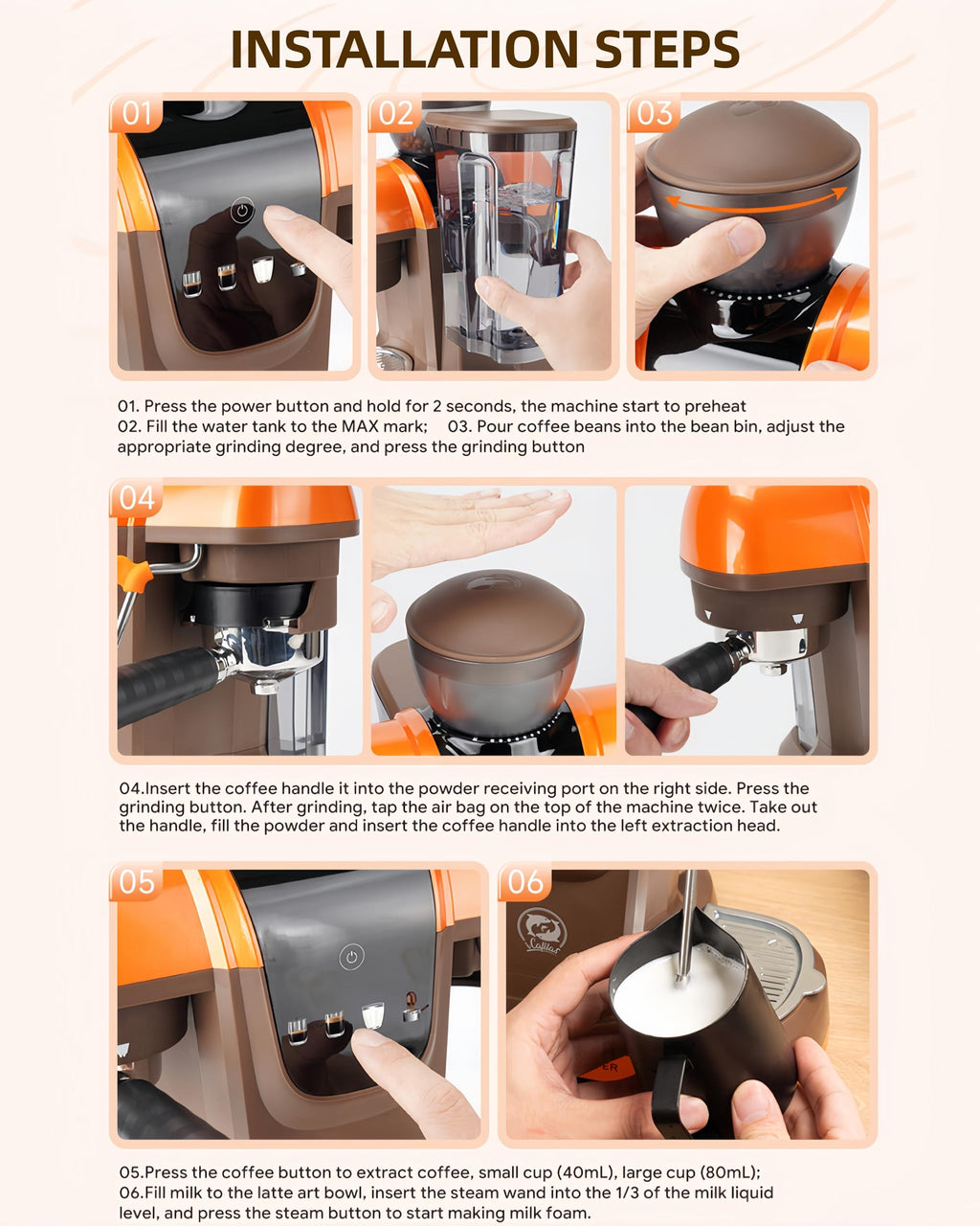 20 Bar Espresso Machine with Grinder & Steam Wand - Semi Automatic Coffee Maker, NTC Intelligent Temp Control, 58mm Stainless Steel Portafilter, One-Touch Panel for Home Barista (BLACK)